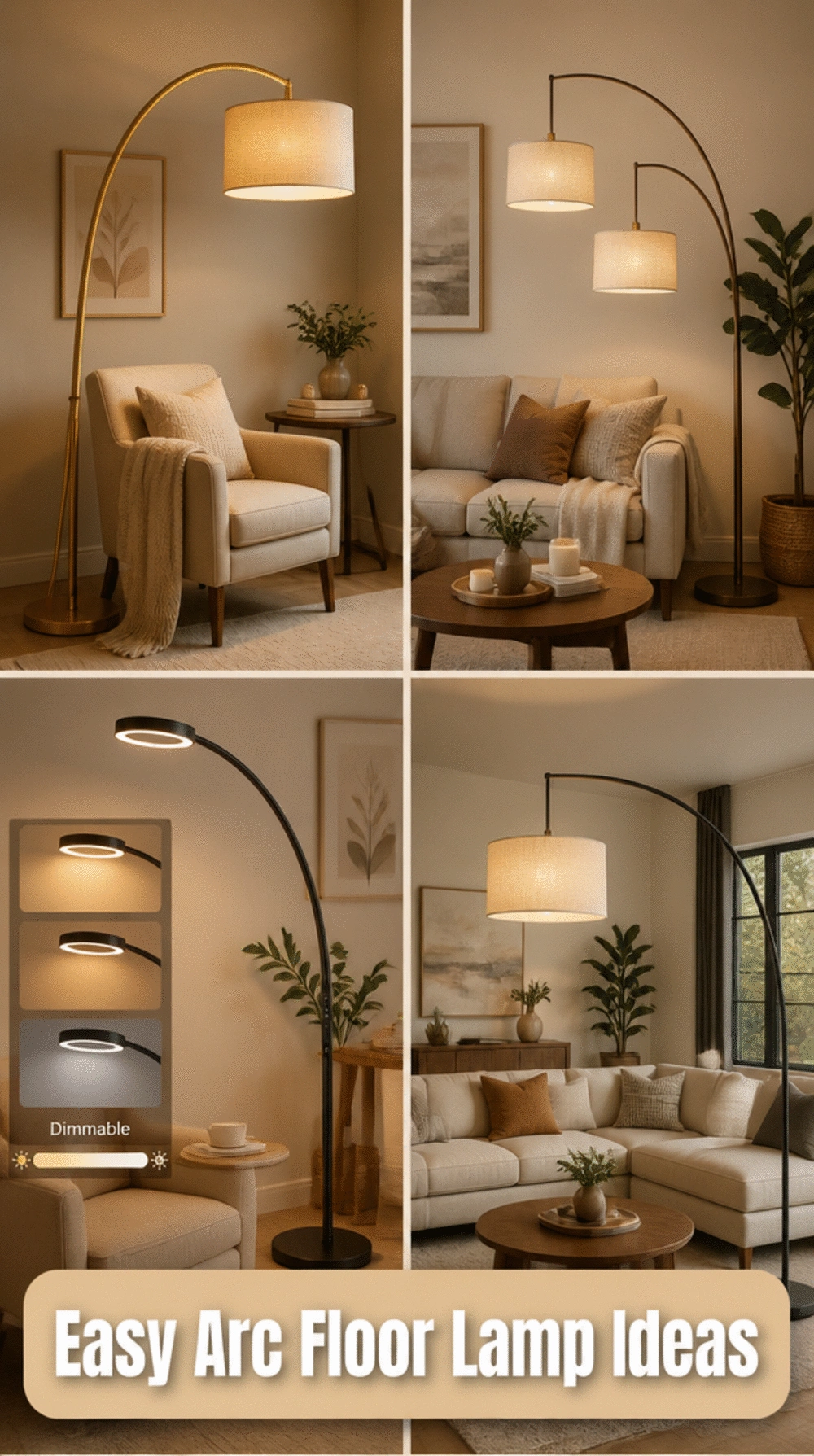 Plug-In Living Room Arc Floor Lamp That Needs No Ceiling Installation