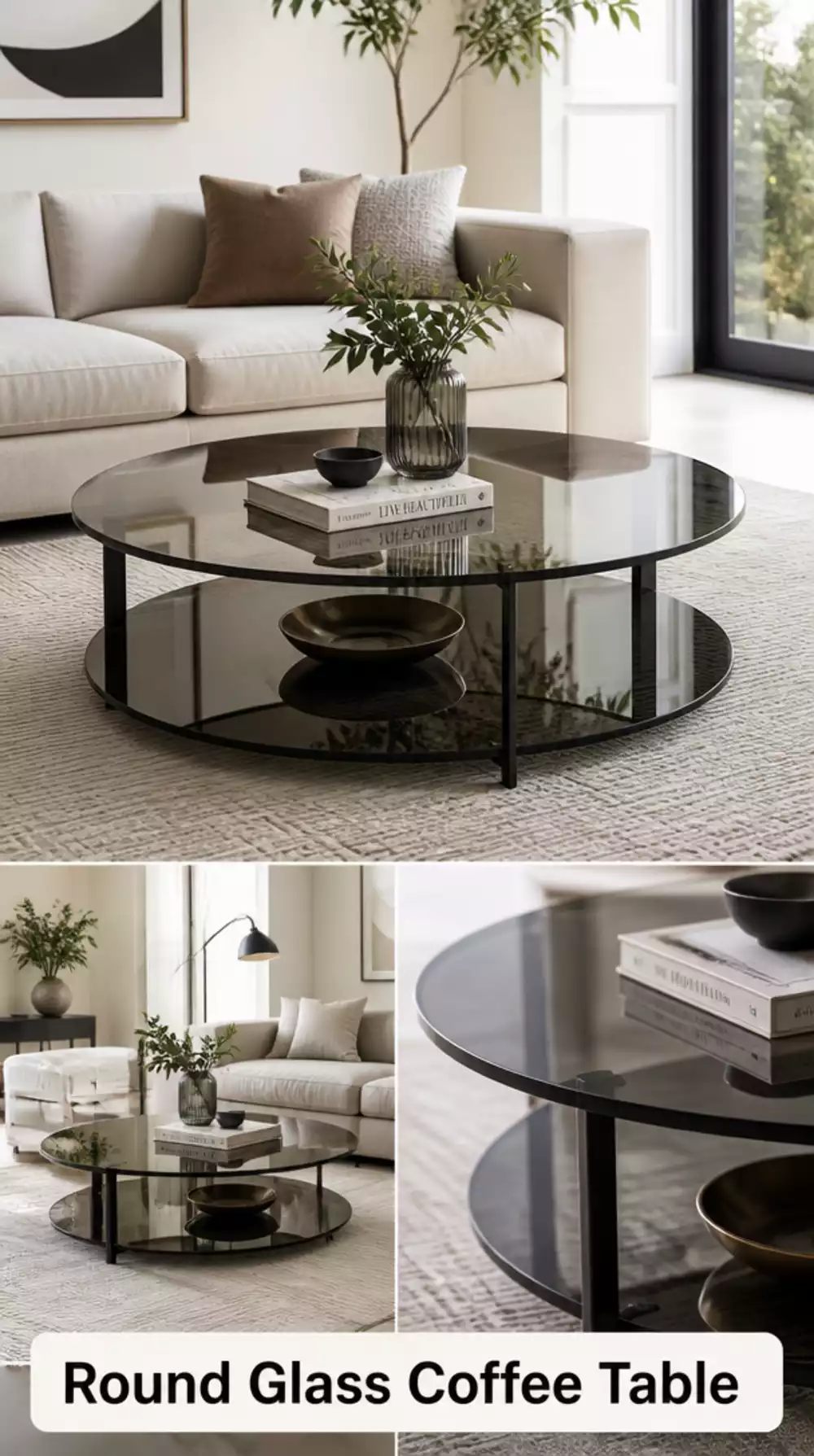 Round Living Room Coffee Table in Smoked Glass for a Minimal Look
