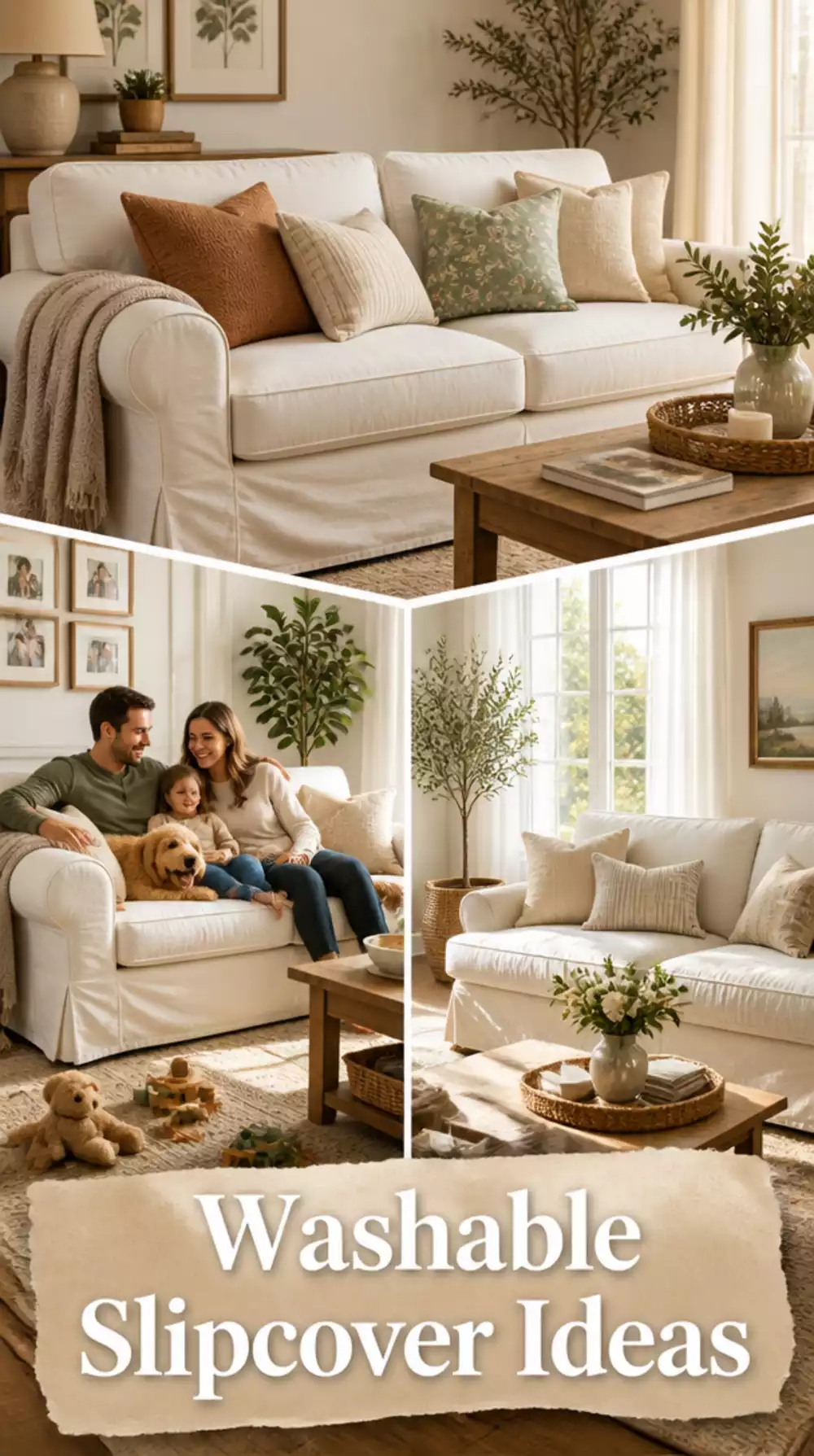Living Room Washable Slipcover Sofa in a Soft Warm White