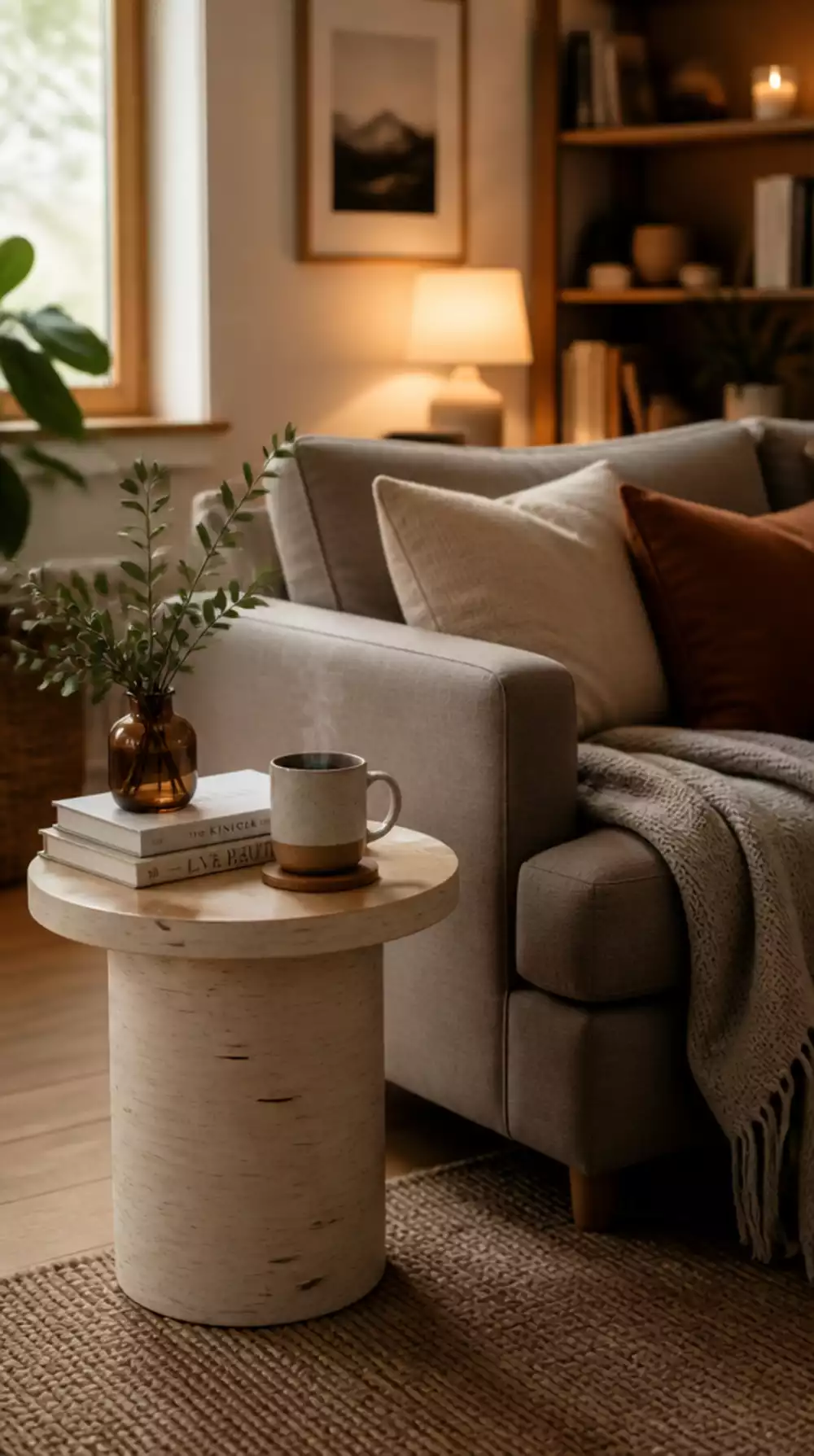 Scandinavian Living Room Birch Wood Side Table with a Simple Round Top