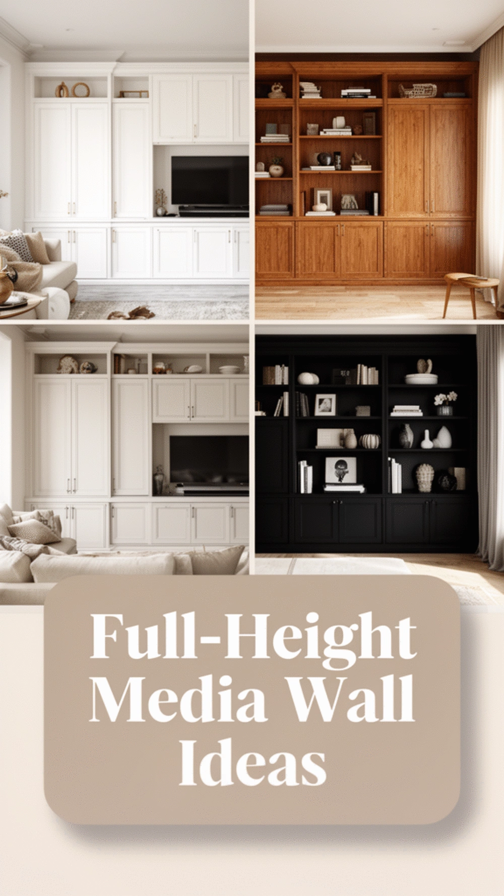 Full-Height Living Room Media Wall with Floor-to-Ceiling Cabinetry