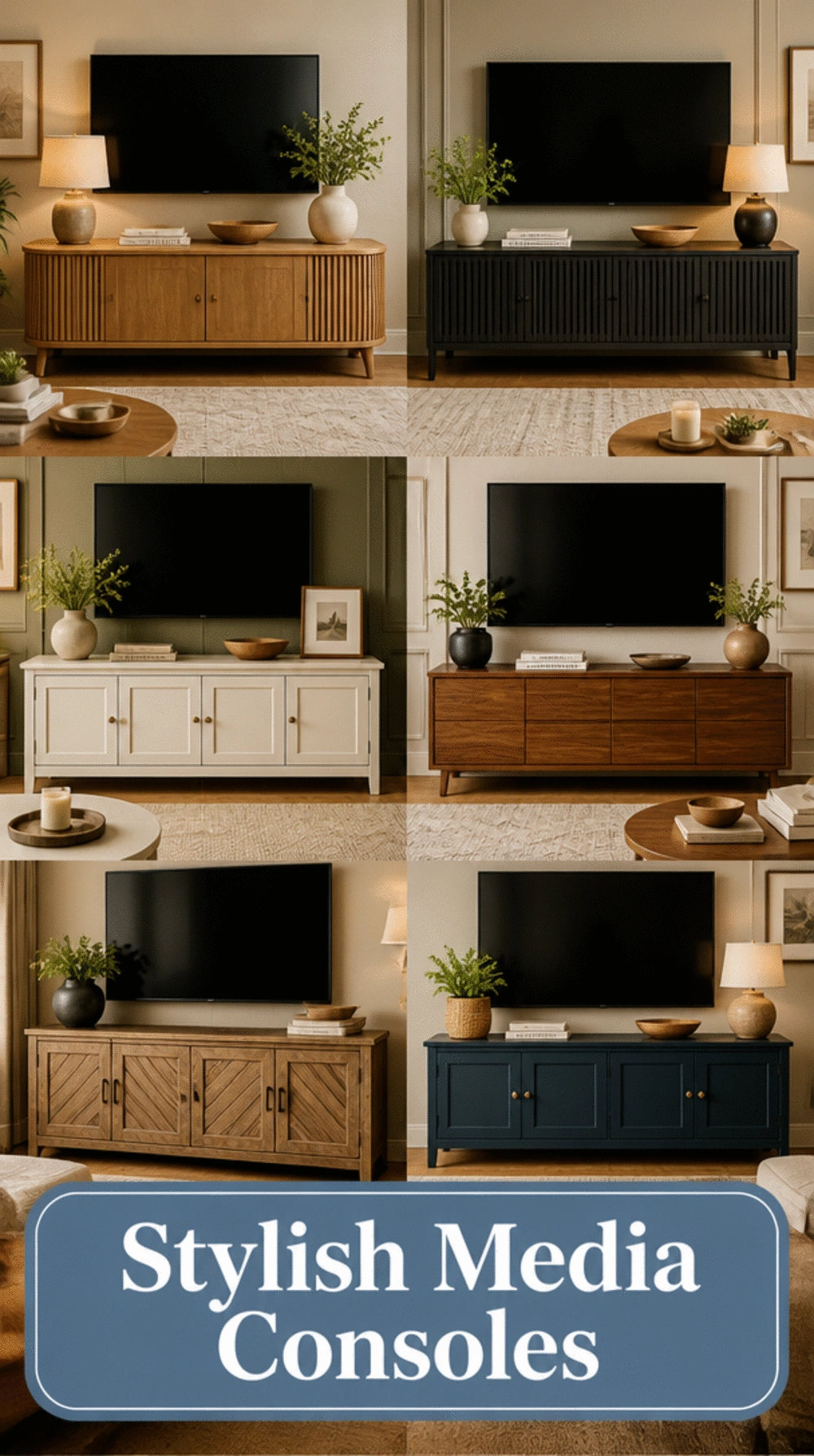 Living Room Closed-Door Media Console That Hides Cables and Equipment