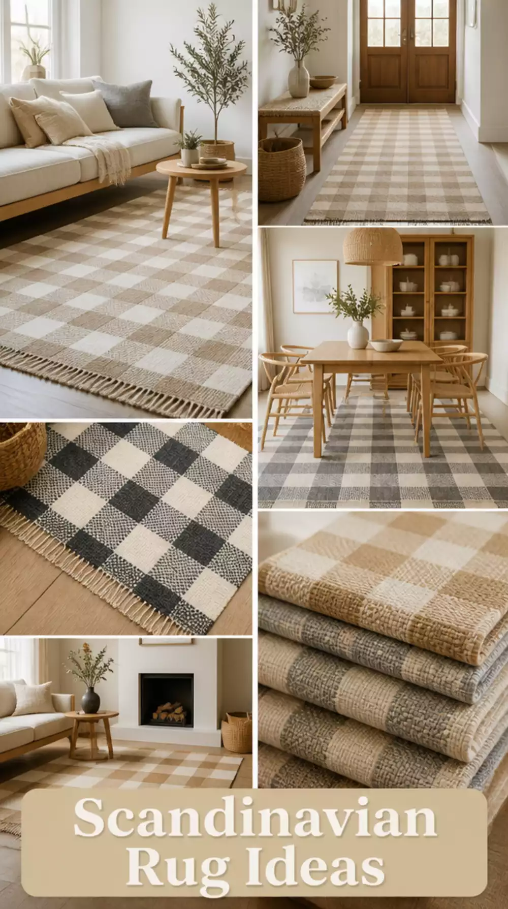 Scandinavian Living Room Cotton Flatweave Rug with a Simple Checked Pattern
