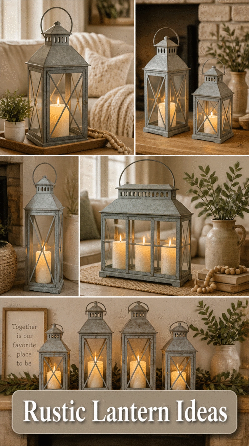 Living Room Galvanised Metal Lantern Candle Holder as a Rustic Accent