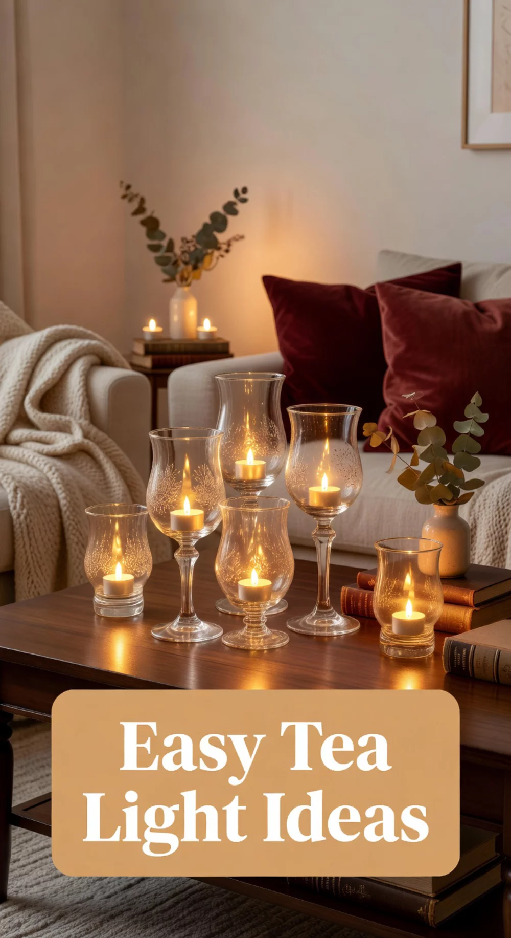 Living Room Battery-Operated Tea Light Candles in Glass Hurricane Vases