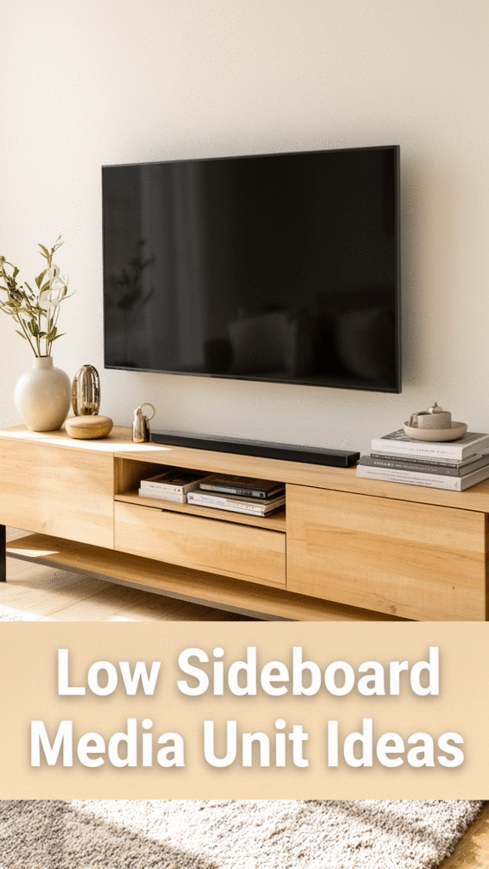 Low Living Room Sideboard Repurposed as a Media Unit Under a TV