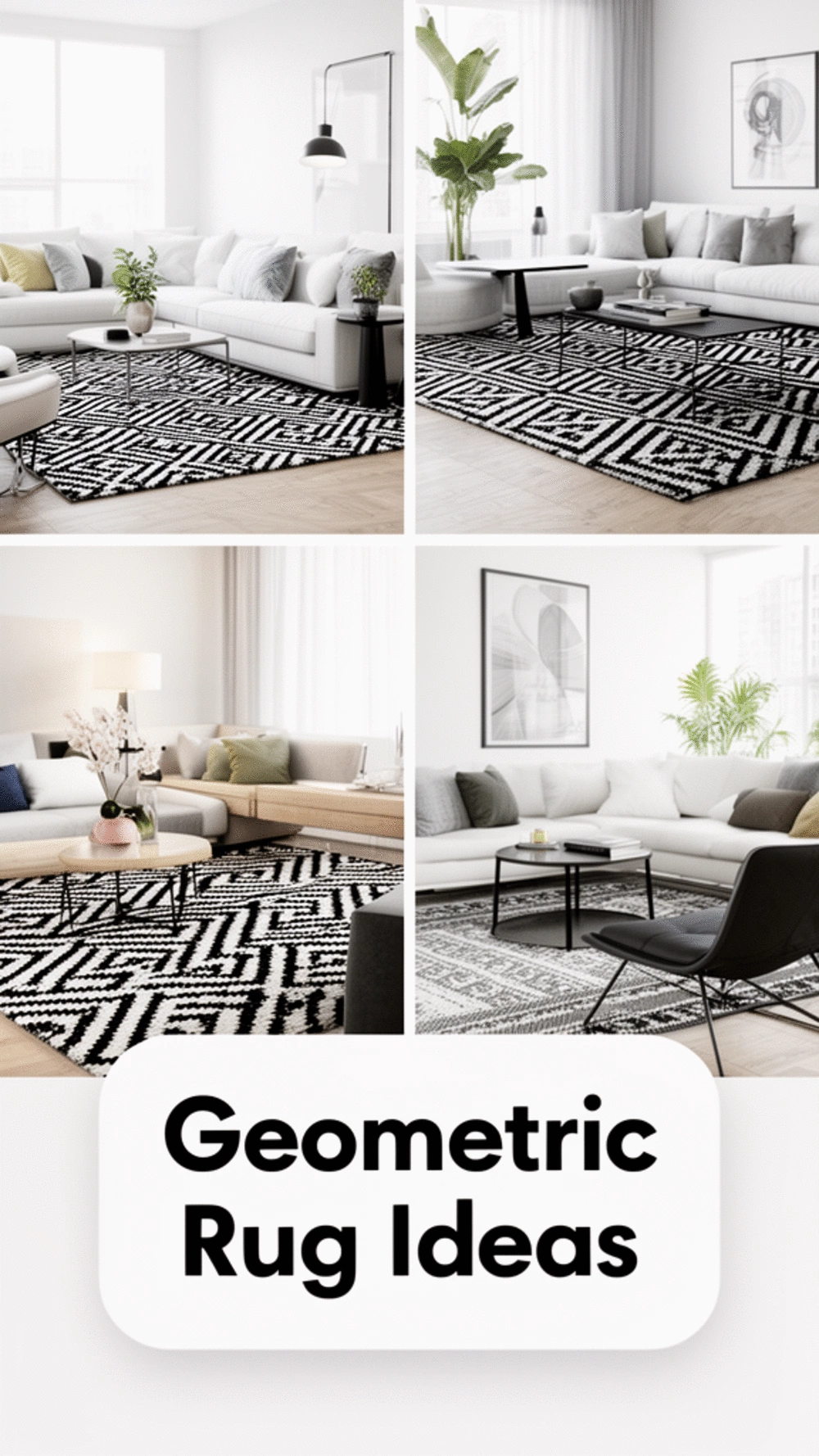 Living Room Geometric Flatweave Rug in Black and White for a Modern Room