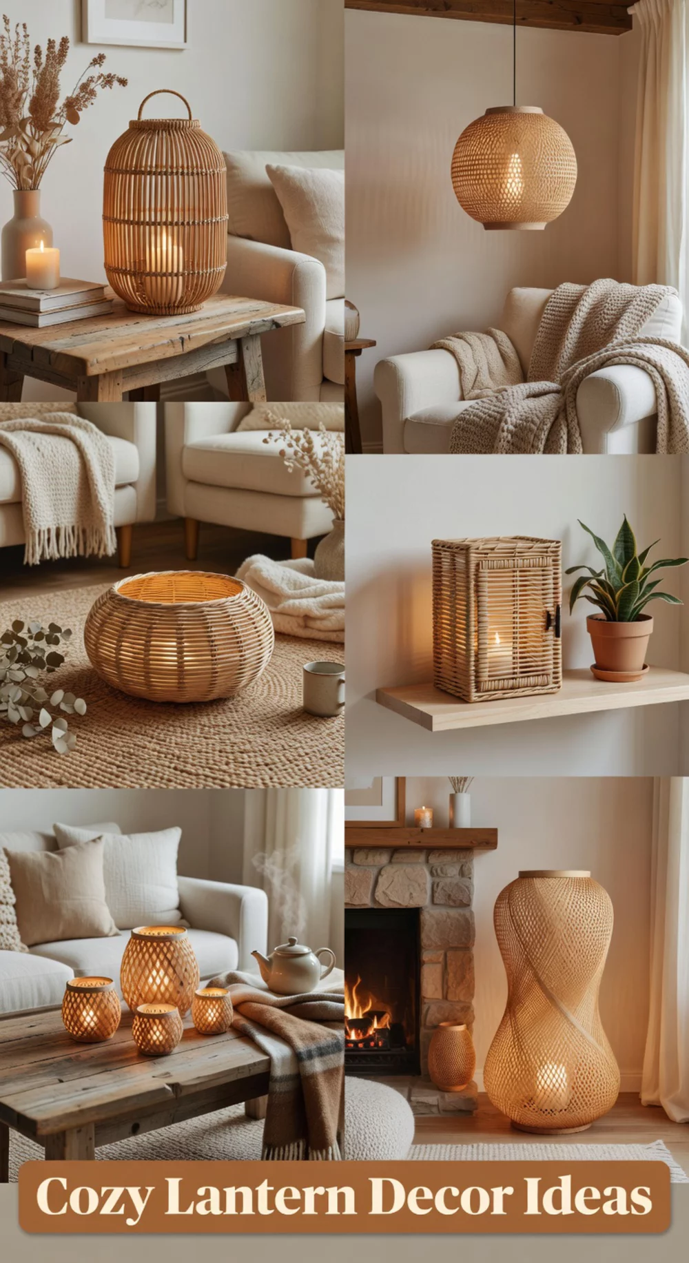 Living Room Rattan Lantern Candle Holder as a Floor-Level Accent