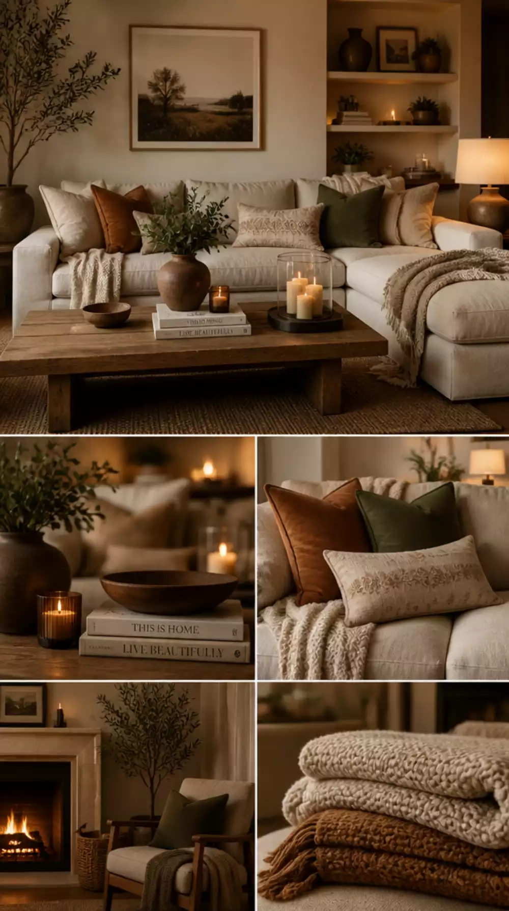 Neutral Linen Sofa in a Warm Living Room Setting