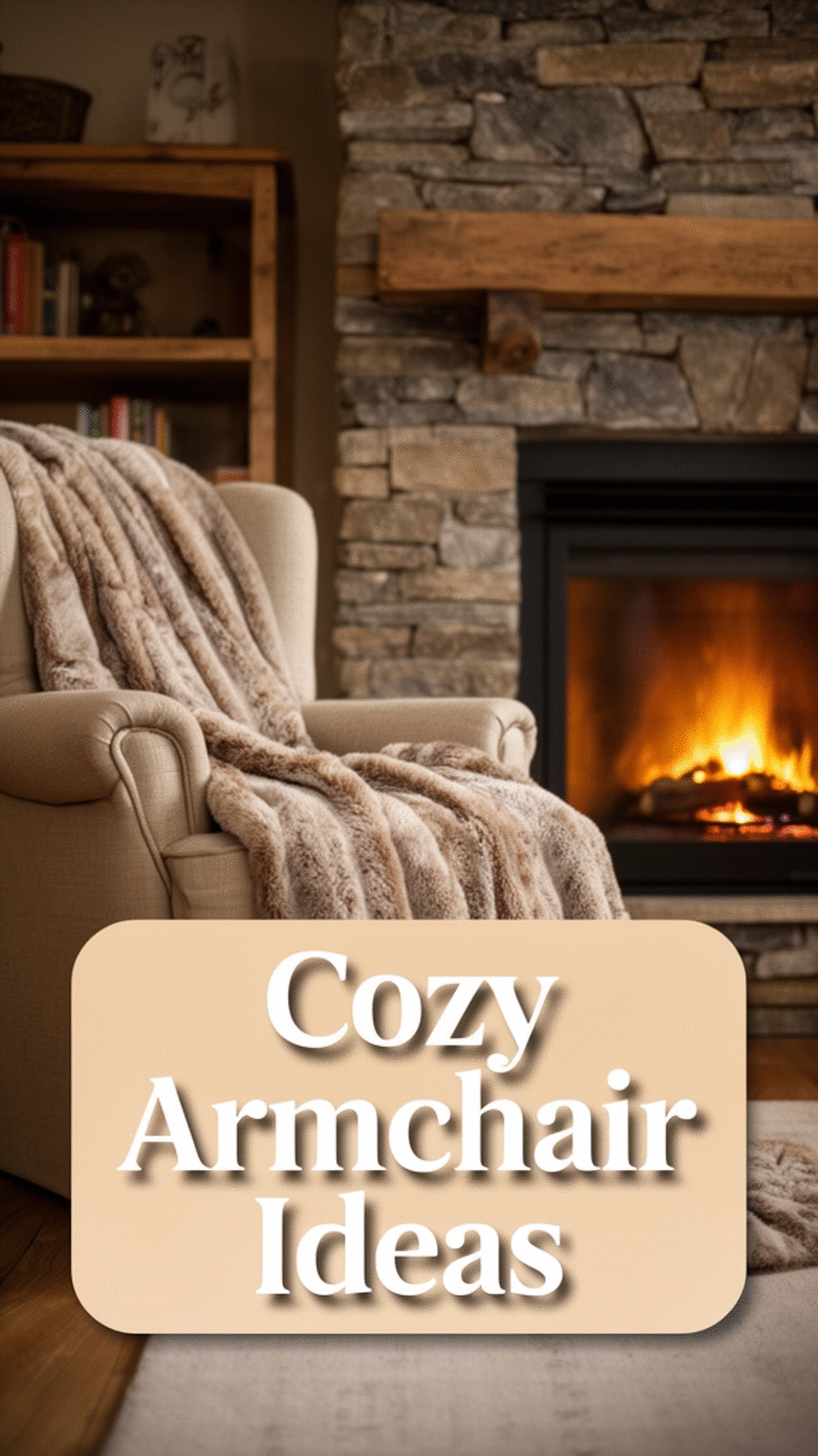 Living Room Cosy Armchair Positioned Next to a Stone Fireplace