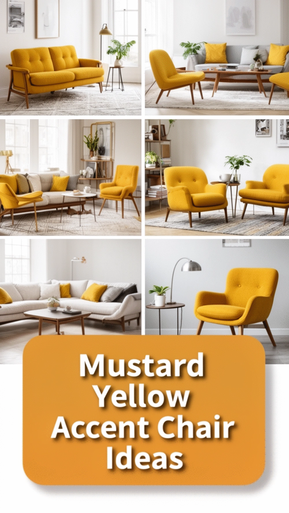 Living Room Mustard Yellow Accent Chair in a Mid-Century Setting