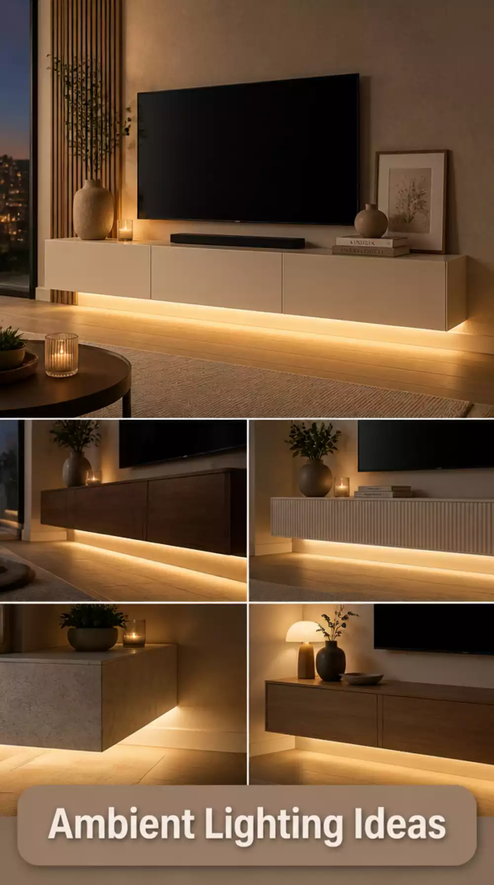 Living Room LED Strip Light Under a Floating TV Cabinet