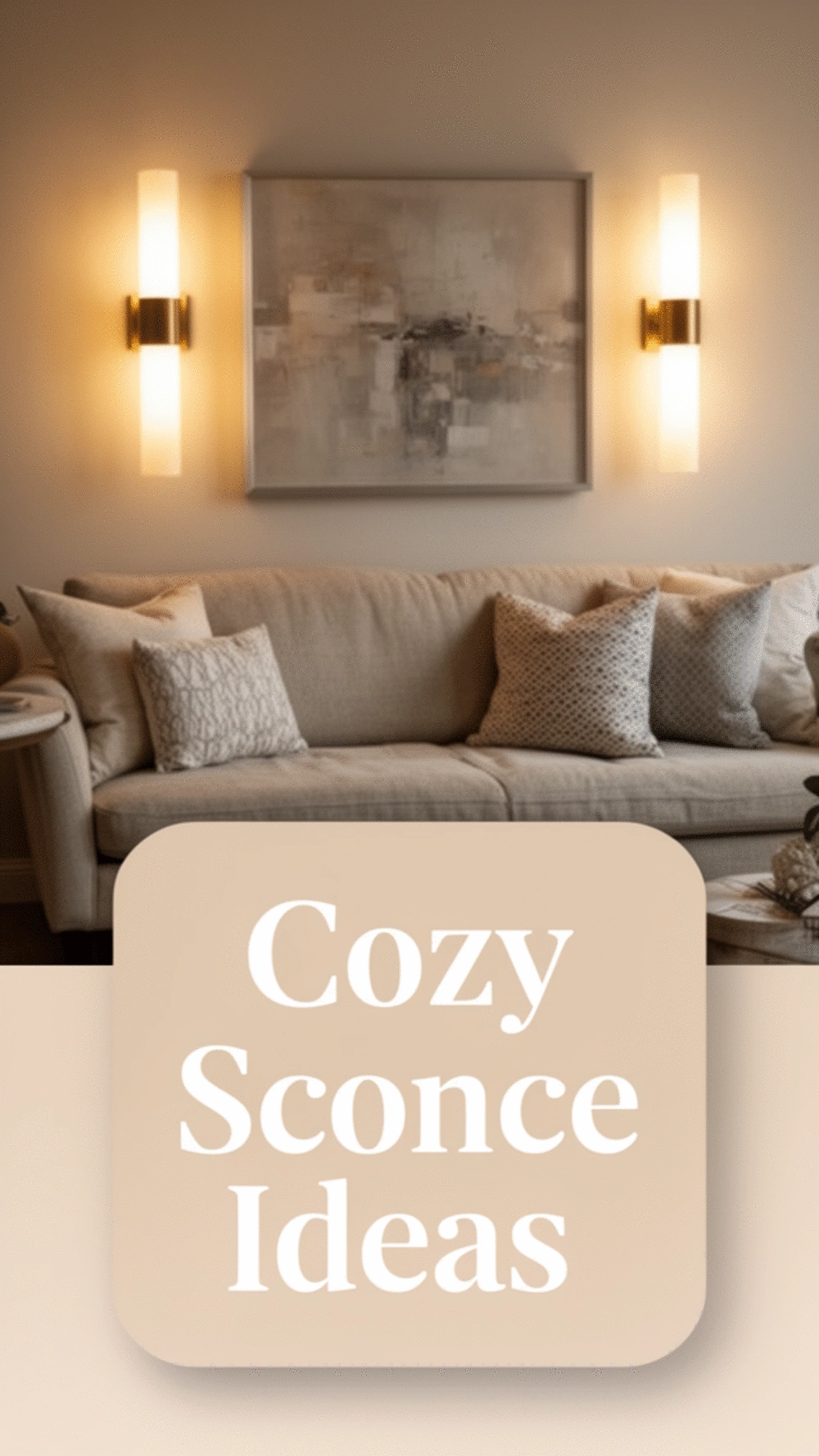 Living Room Wall Sconce Pair That Frames a Sofa with Warm Light