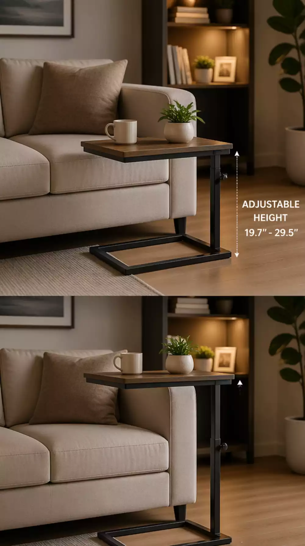 Living Room C-Shaped Side Table That Slides Over a Sofa Arm