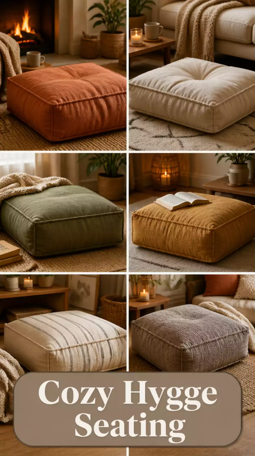 Living Room Linen-Covered Floor Cushion for Casual Hygge Seating