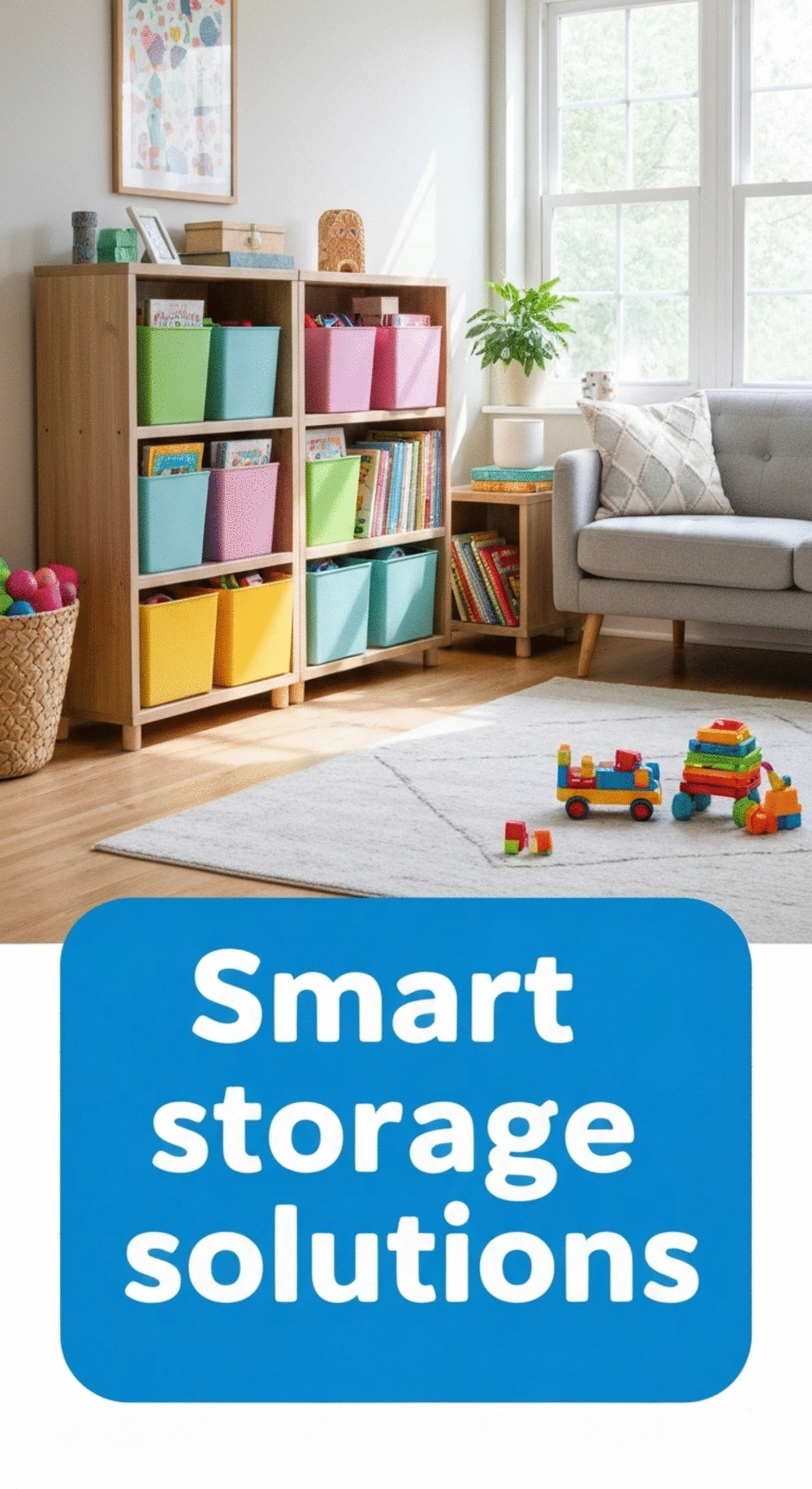 Clever storage solutions for kids' toys and books in a stylish living room