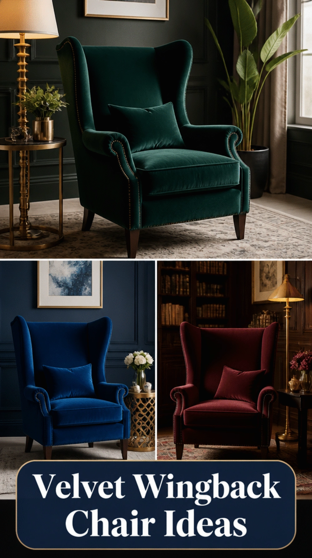 Velvet Wingback Living Room Chair in a Deep Jewel Tone