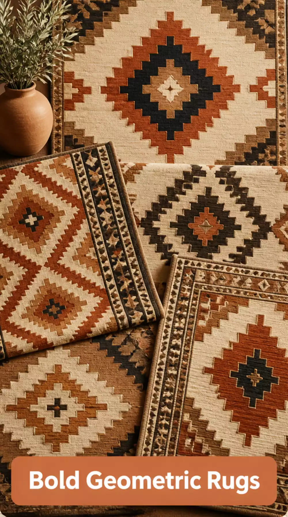 Bold Geometric Living Room Rug in Warm Earth Tones