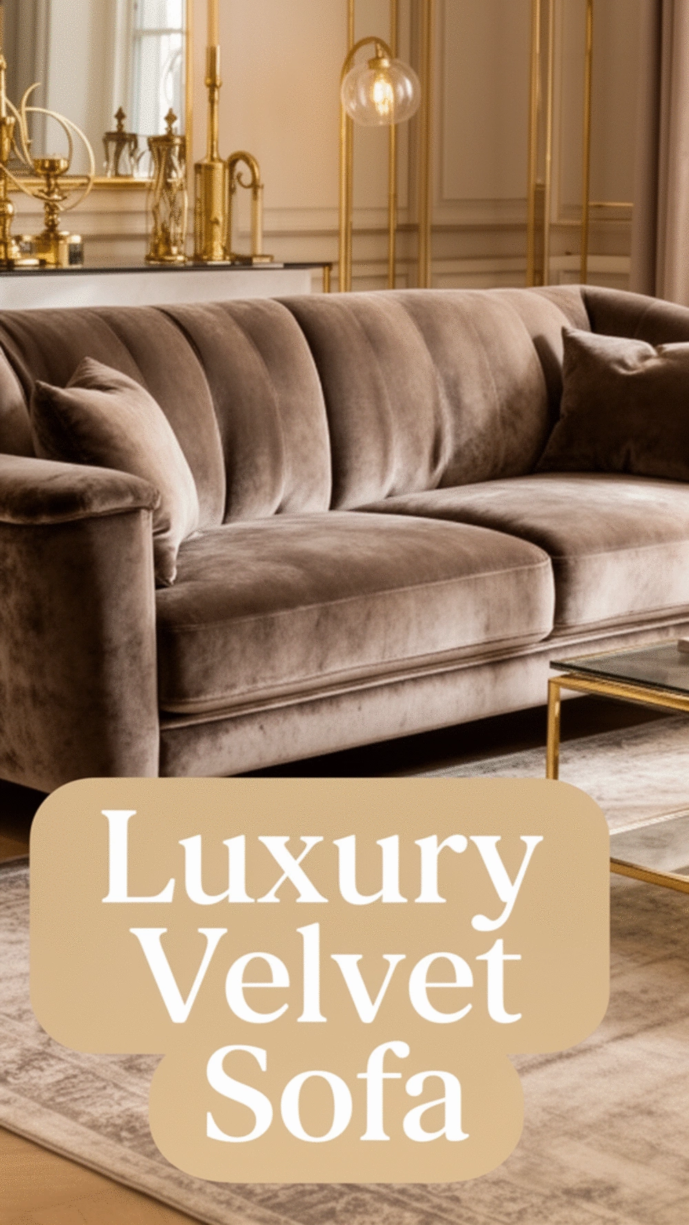 Luxury Living Room Deep Velvet Sofa in a Rich Neutral Tone