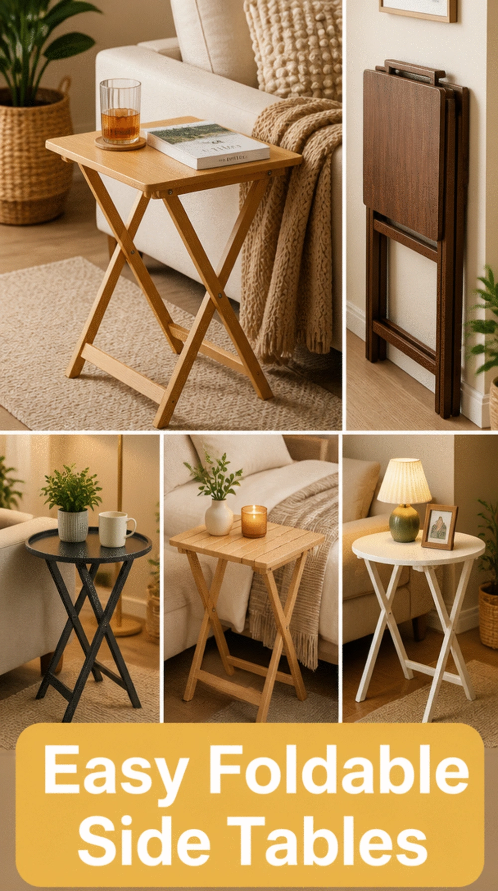 Apartment Living Room Foldable Side Table That Tucks Away Easily