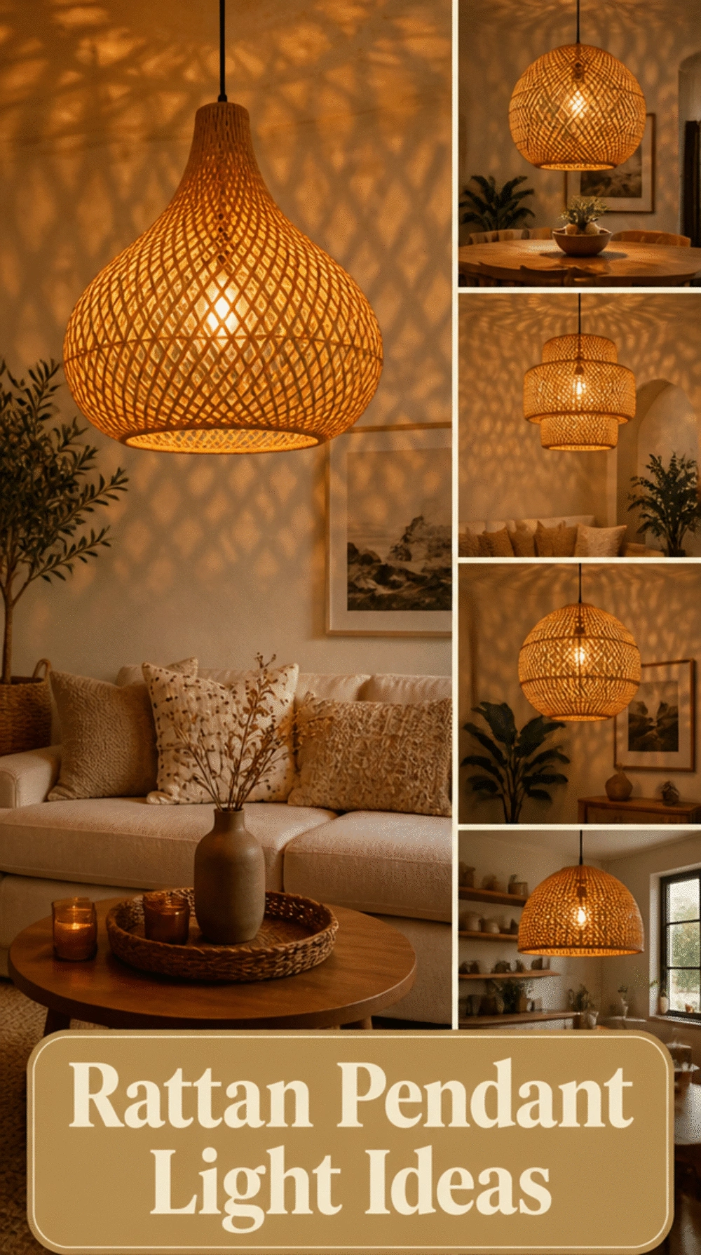 Rattan Living Room Pendant Light That Casts a Warm Dappled Pattern