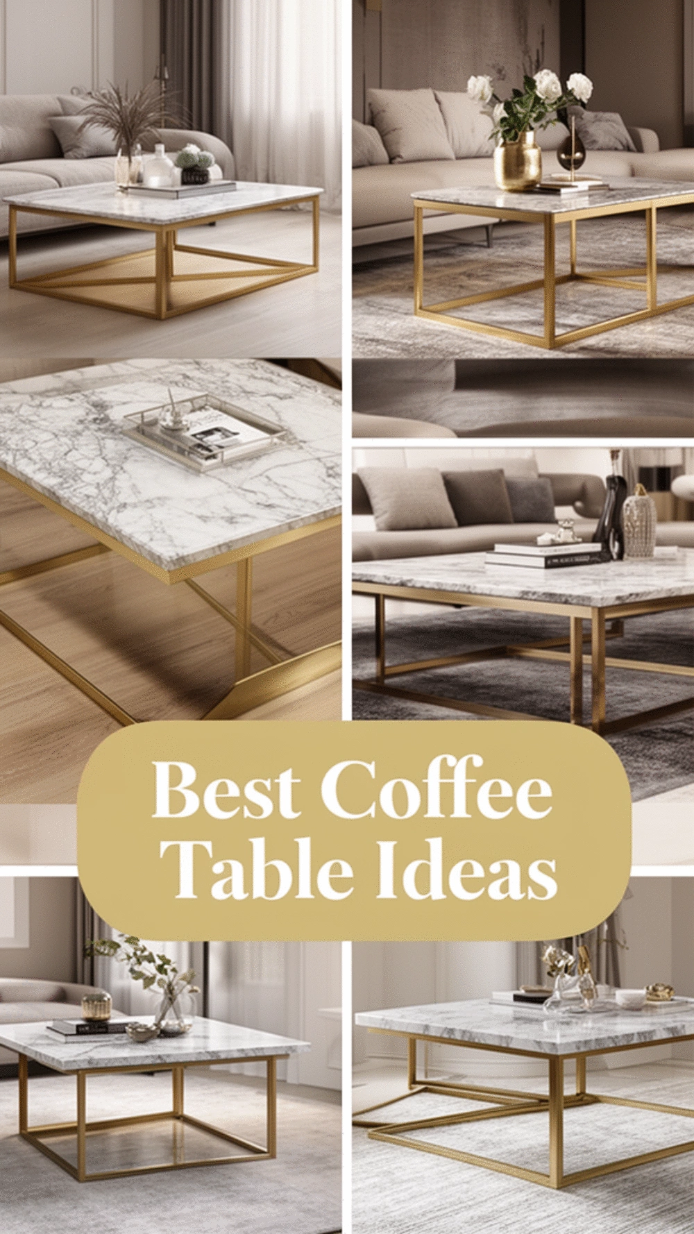 Living Room Marble Coffee Table with a Brushed Gold Frame
