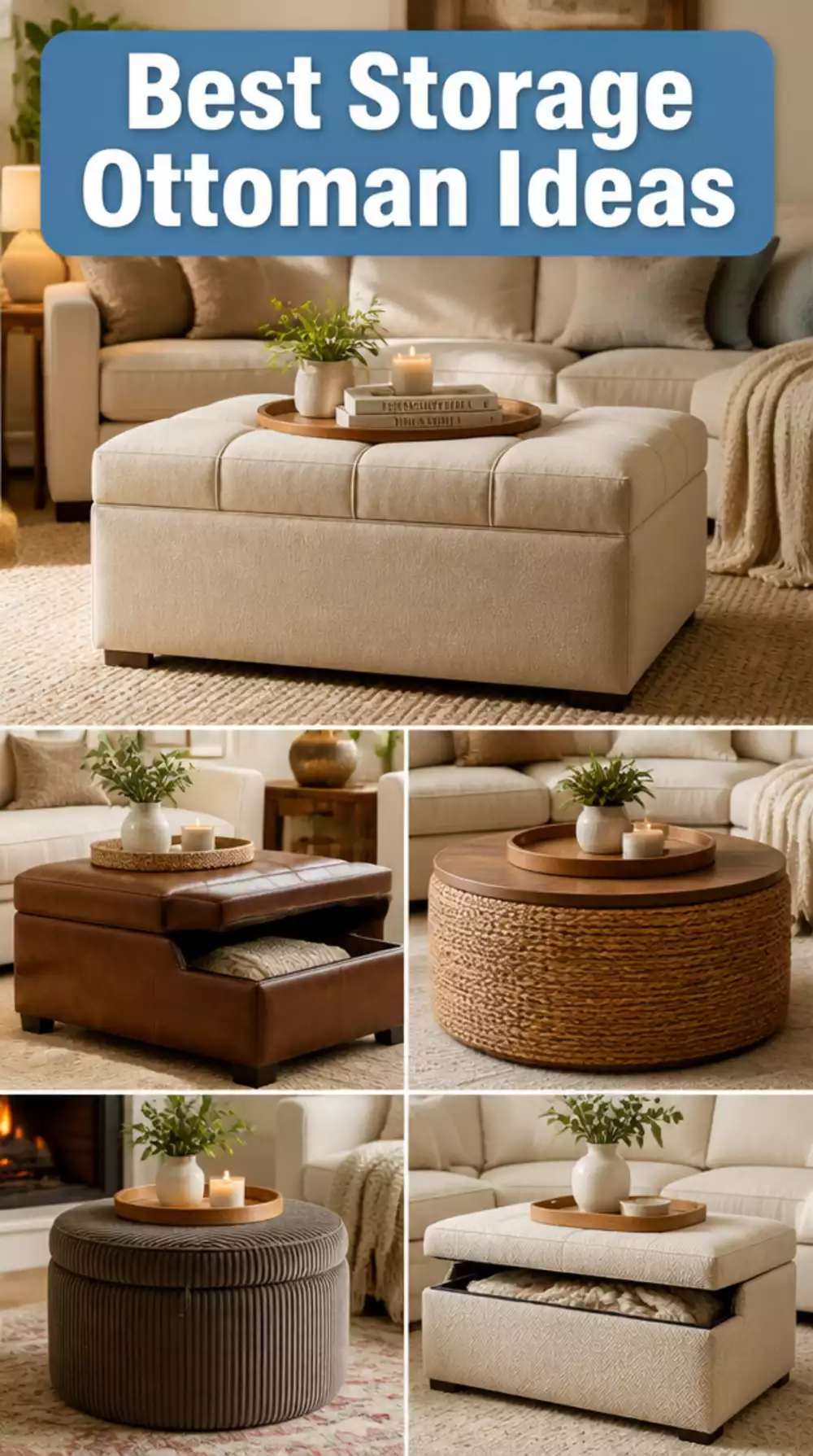 Family Living Room Storage Ottoman That Doubles as a Coffee Table