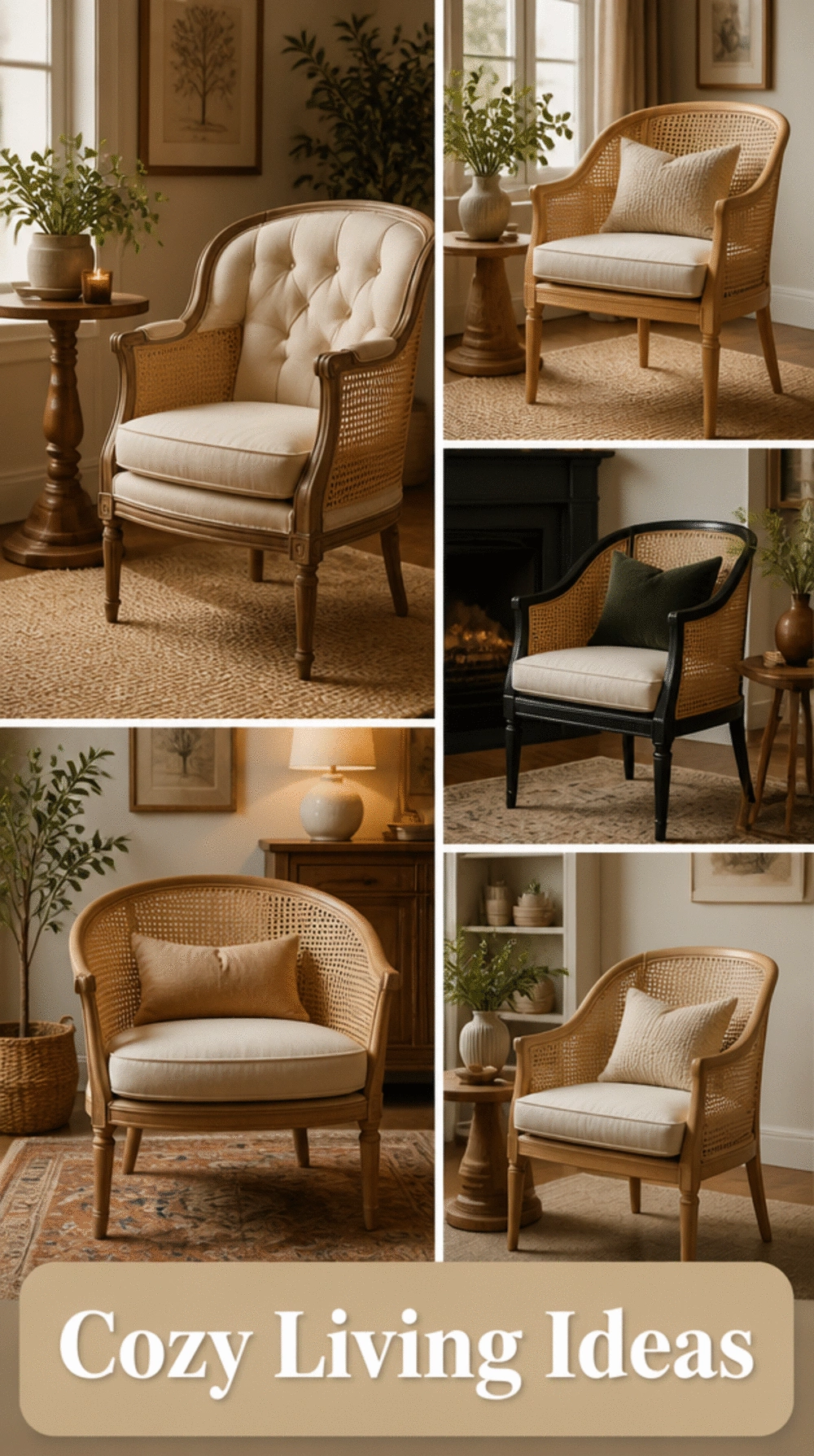 Cane-Back Living Room Accent Chair with Wooden Frame