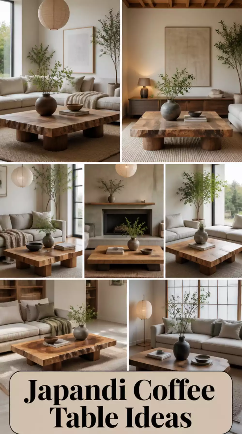 Japandi Living Room Solid Wood Slab Coffee Table with a Raw Edge