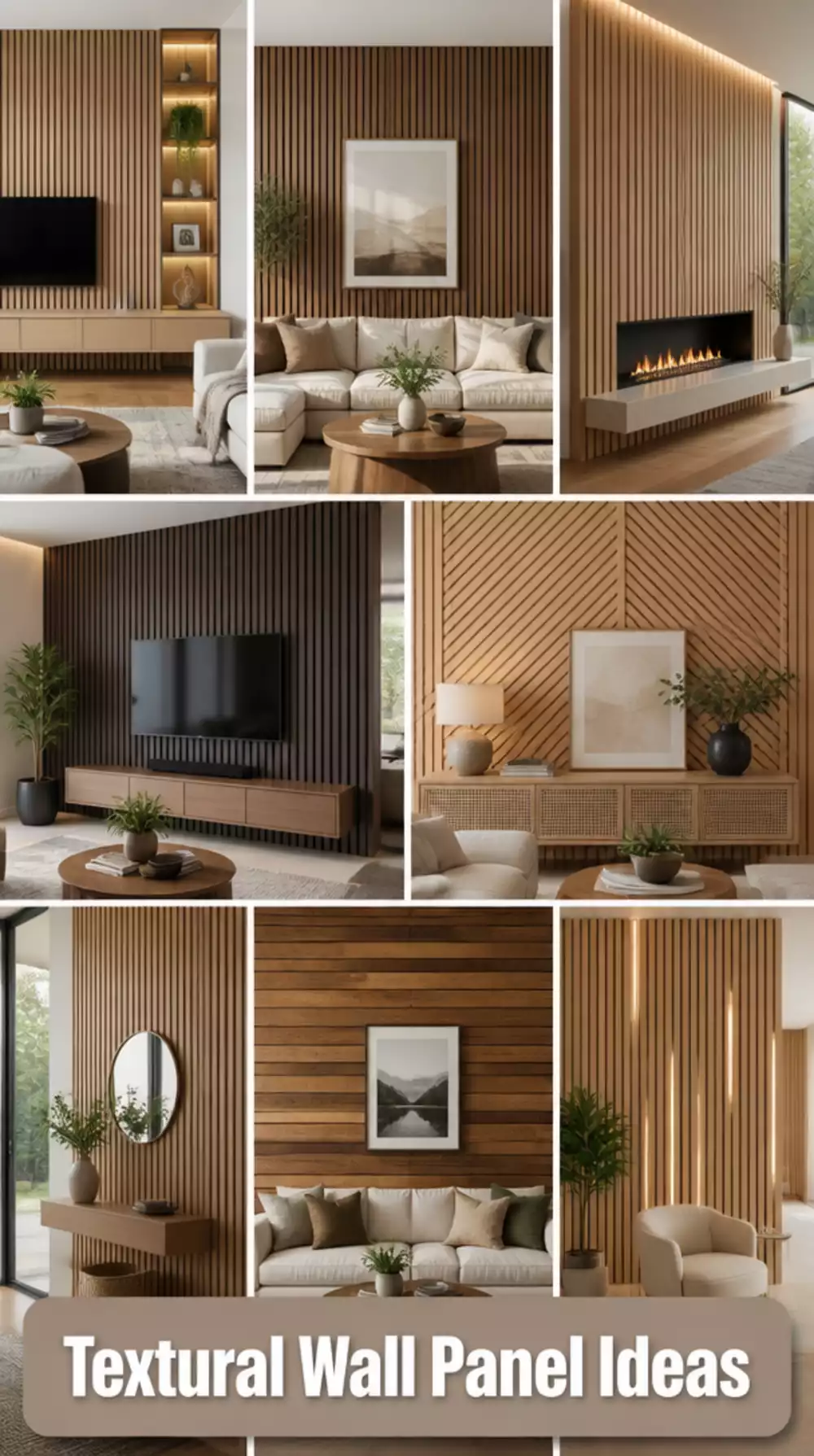 Living Room Wood Slat Decorative Wall Panel as a Textural Feature