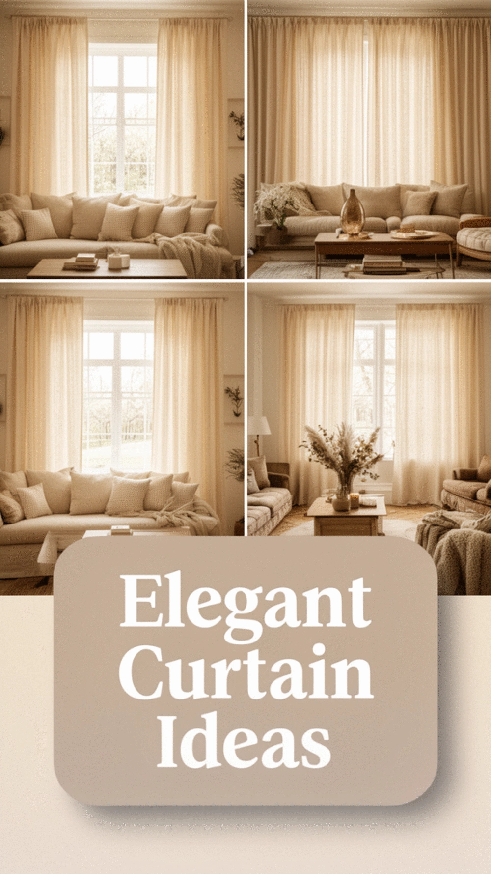 Living Room Floor-to-Ceiling Linen Curtains in a Warm Cream Tone