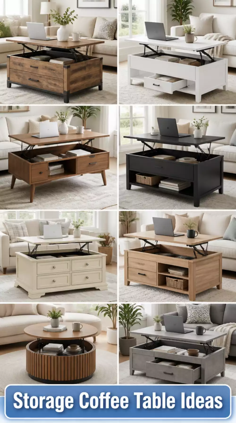 Living Room Storage Coffee Table with Hidden Lift-Top Compartment