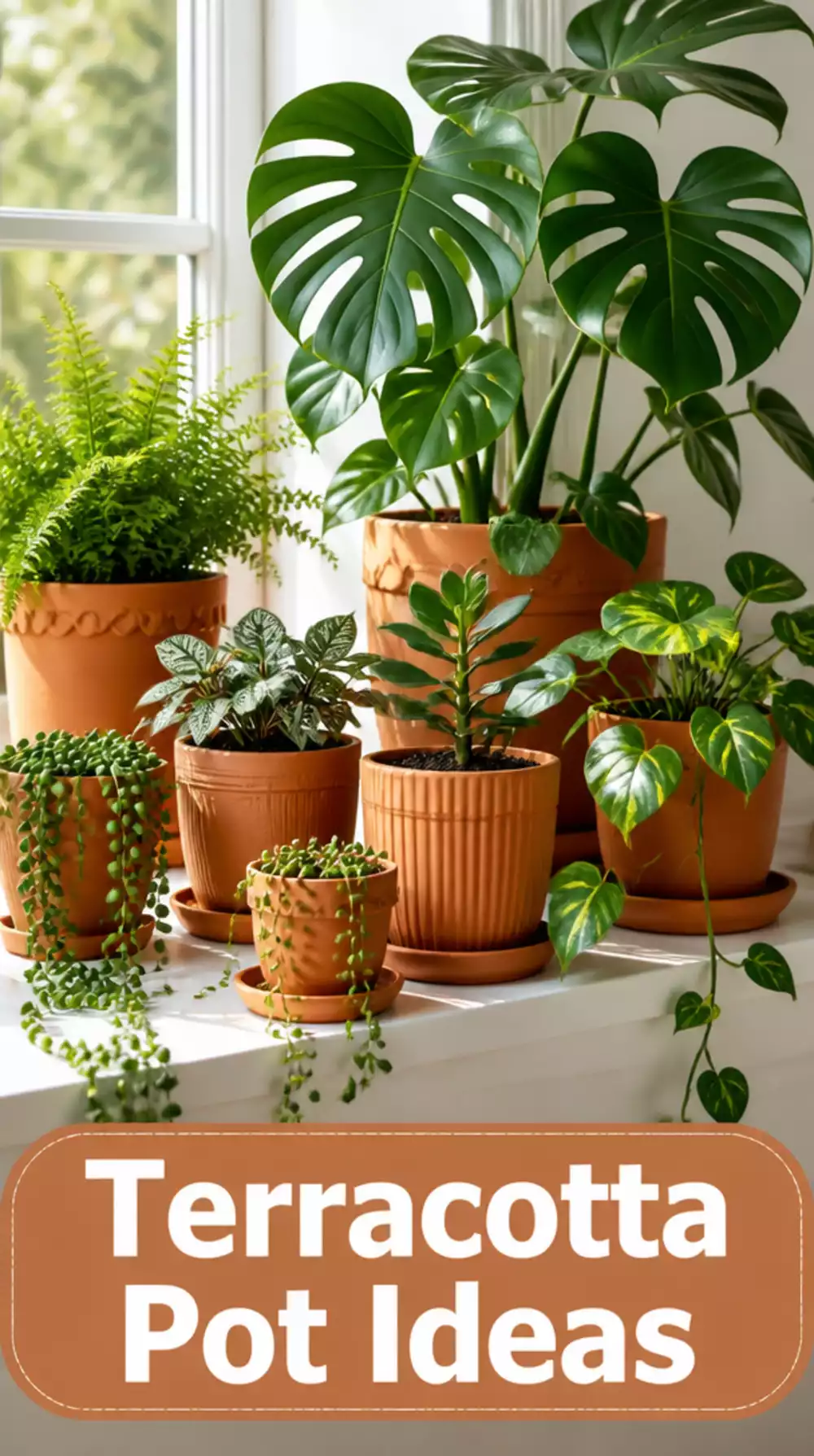 Living Room Cluster of Terracotta Pots on a Windowsill for a Natural Accent