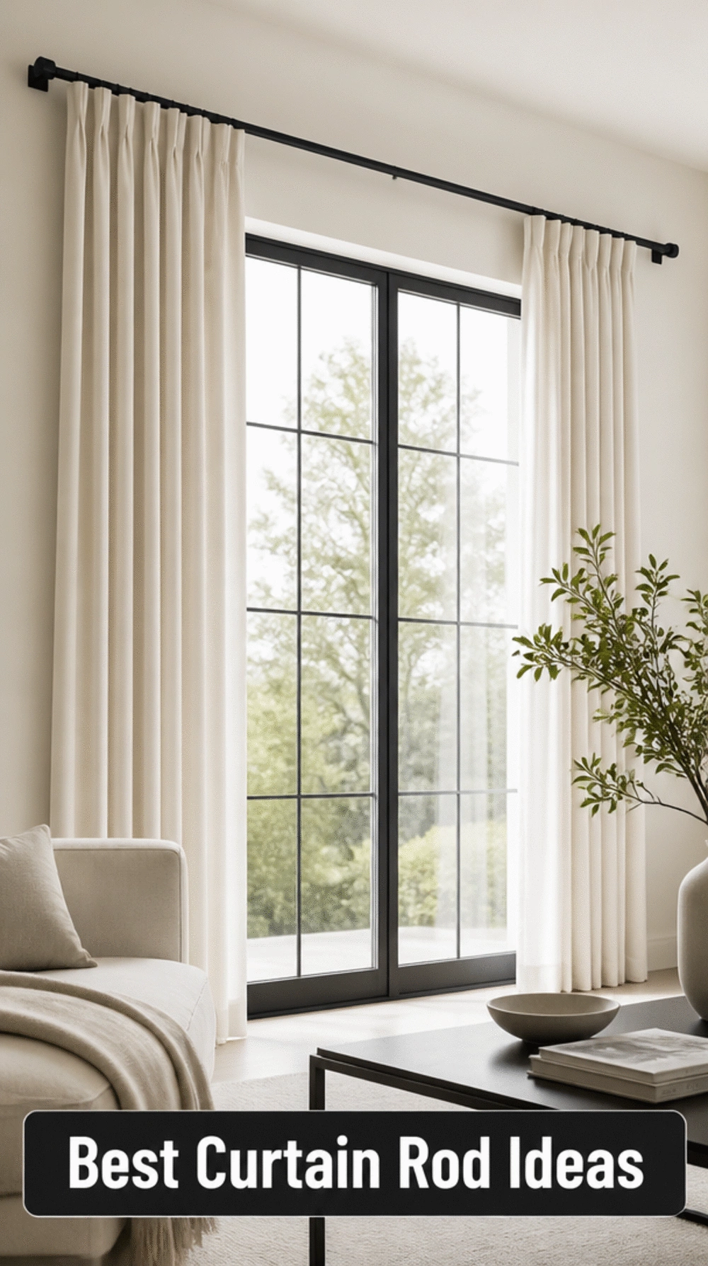 Living Room Slim Matte Black Curtain Rod for a Clean Modern Look