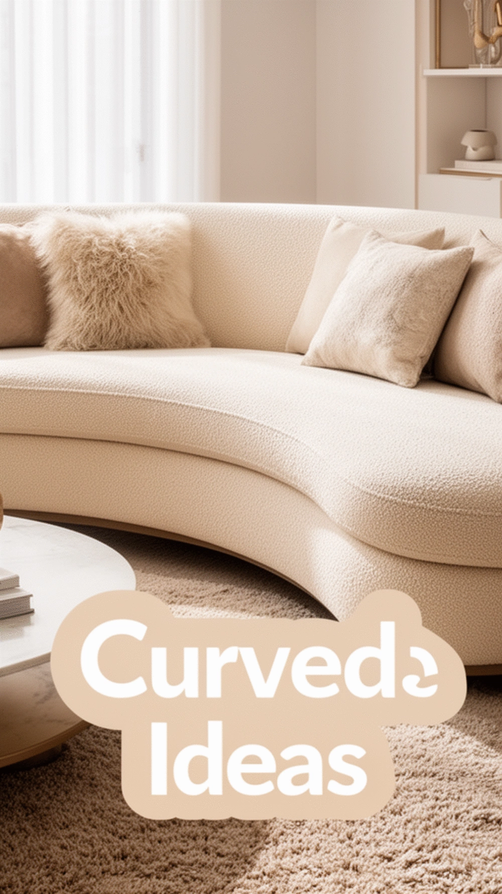 Luxury Living Room Curved Sofa in Warm Ivory Boucle Fabric