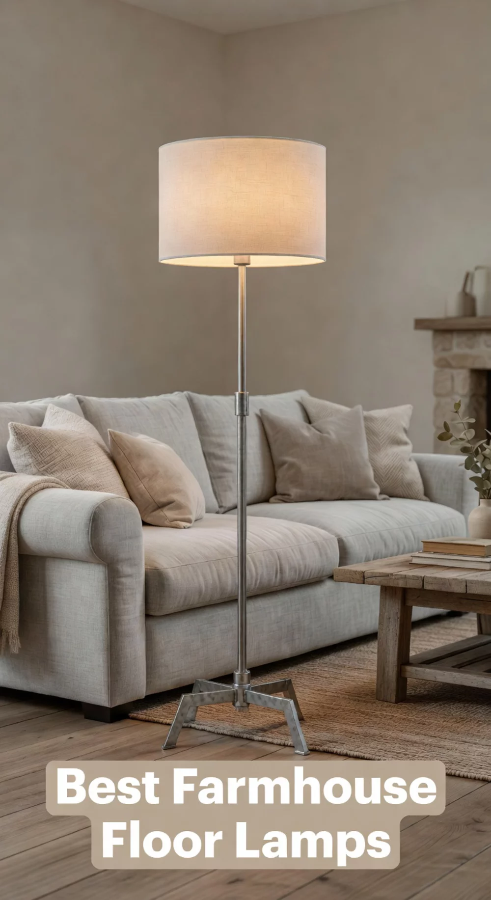Farmhouse Living Room Galvanised Metal Floor Lamp with a Linen Shade