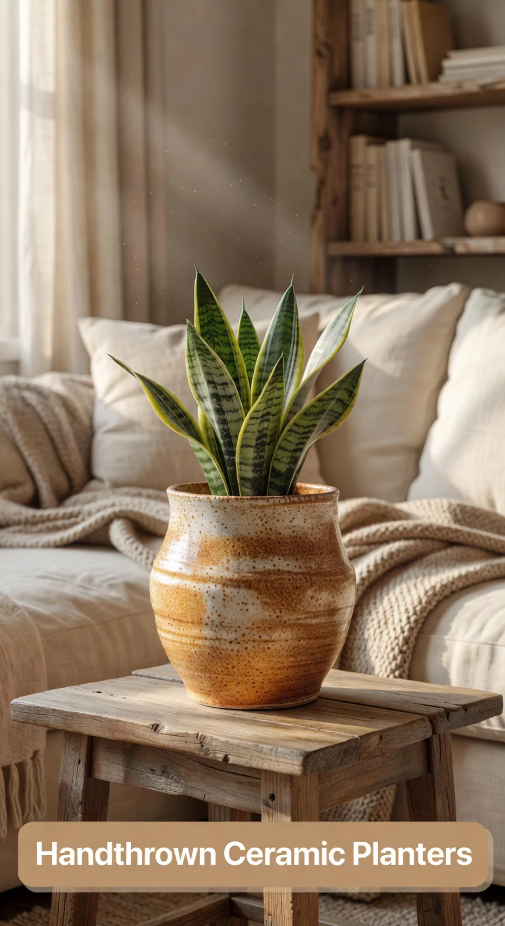 Handthrown Ceramic Living Room Planter in a Warm Speckled Glaze