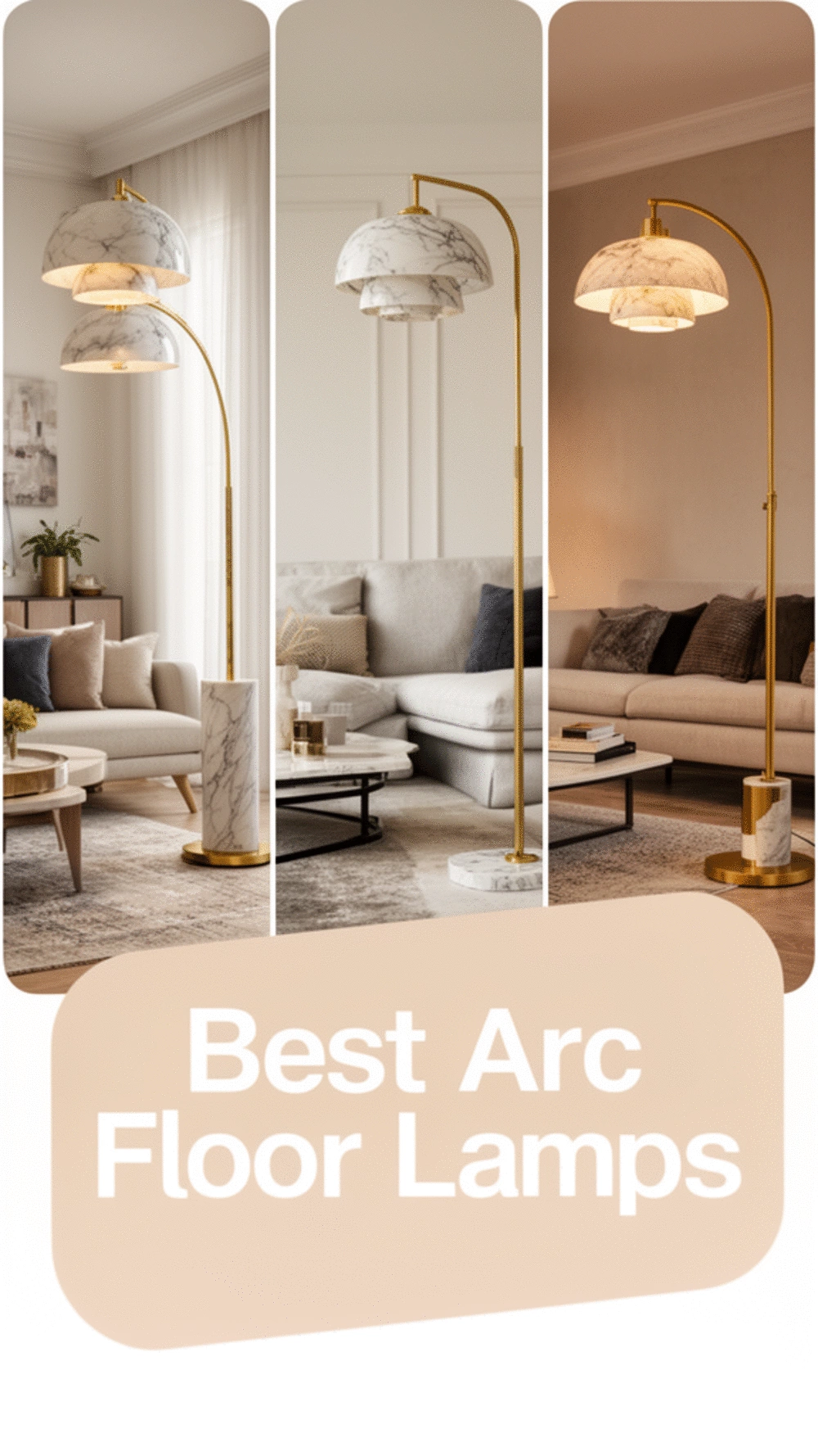 Luxury Living Room Sculptural Arc Floor Lamp in Marble and Gold
