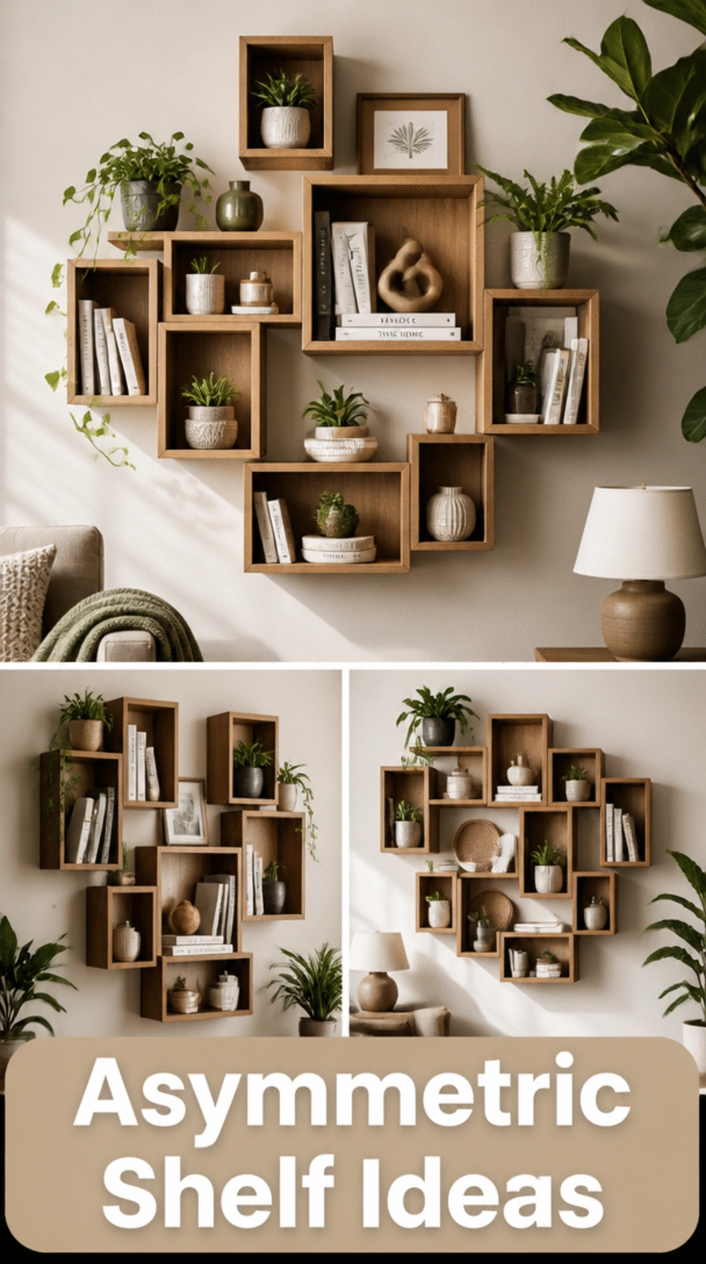 Floating Living Room Cube Shelf Cluster Arranged in an Asymmetric Grid