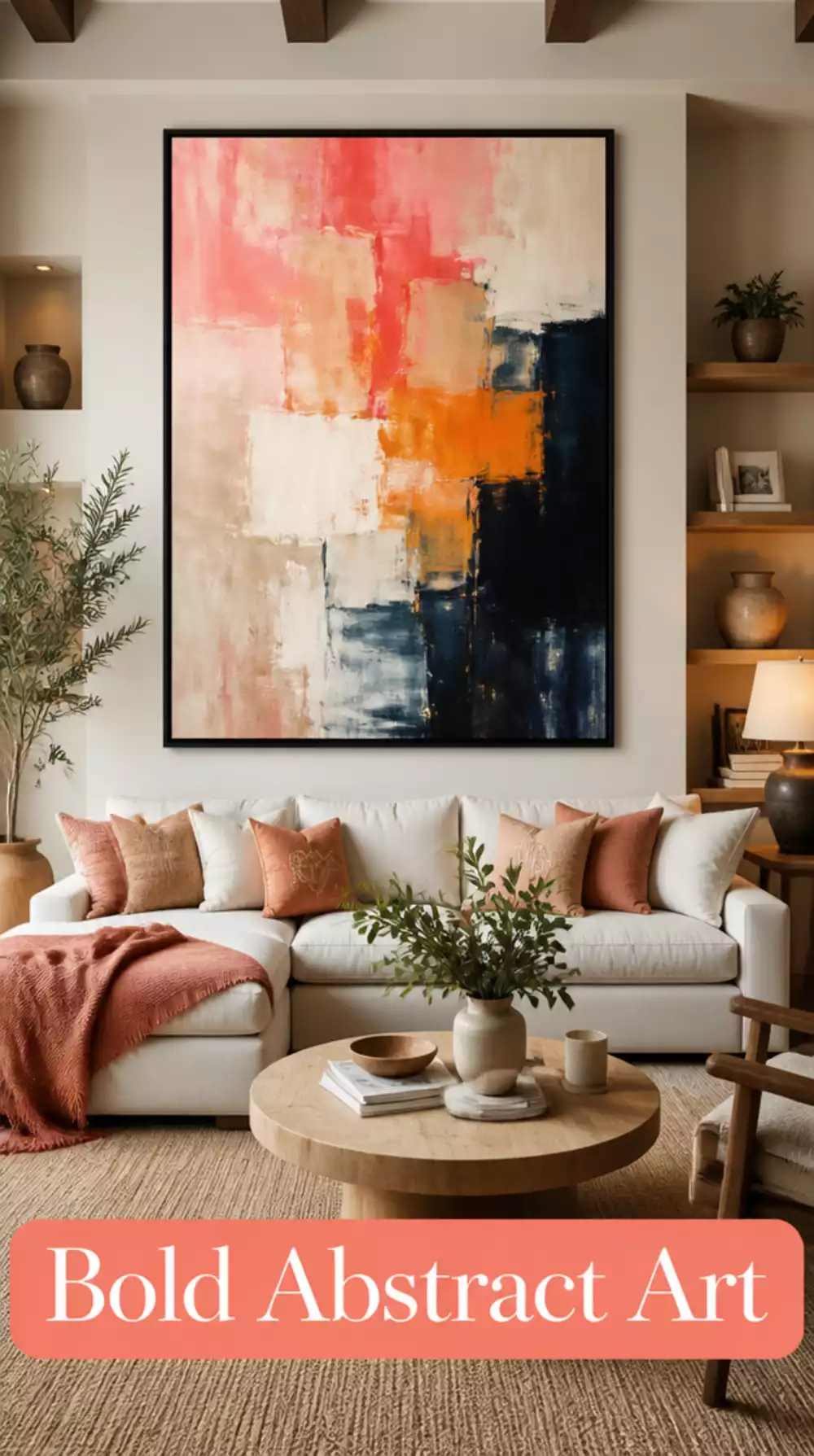 Living Room Oversized Abstract Art Print in a Wide Matte Black Frame