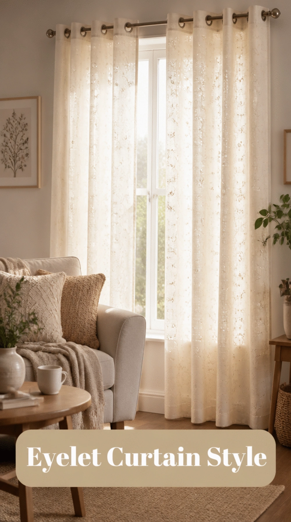 Living Room Cotton Eyelet Curtains in Warm White for an Effortless Hang