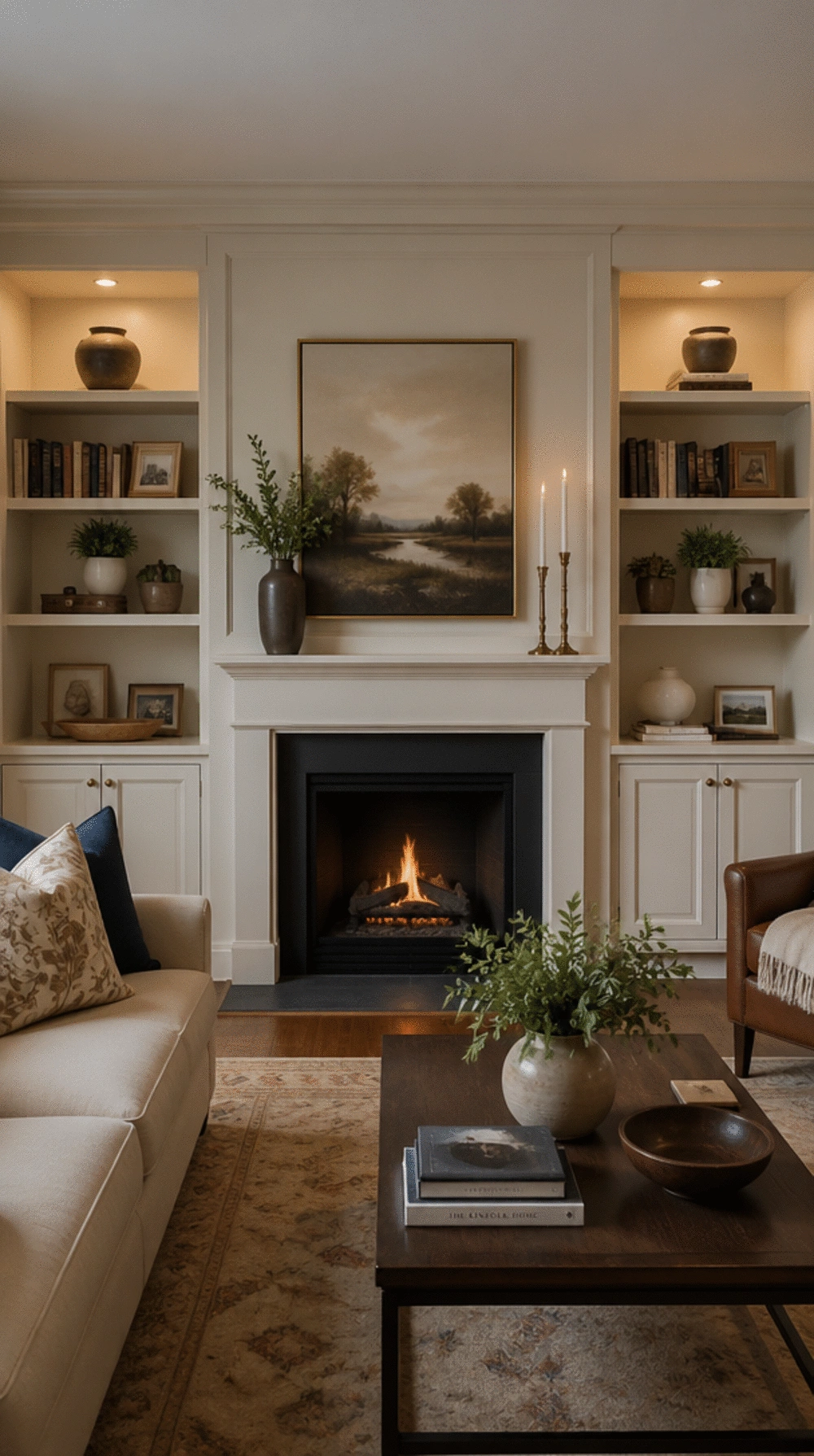 Living Room Built-In Cabinet Flanking a Fireplace for Symmetrical Storage