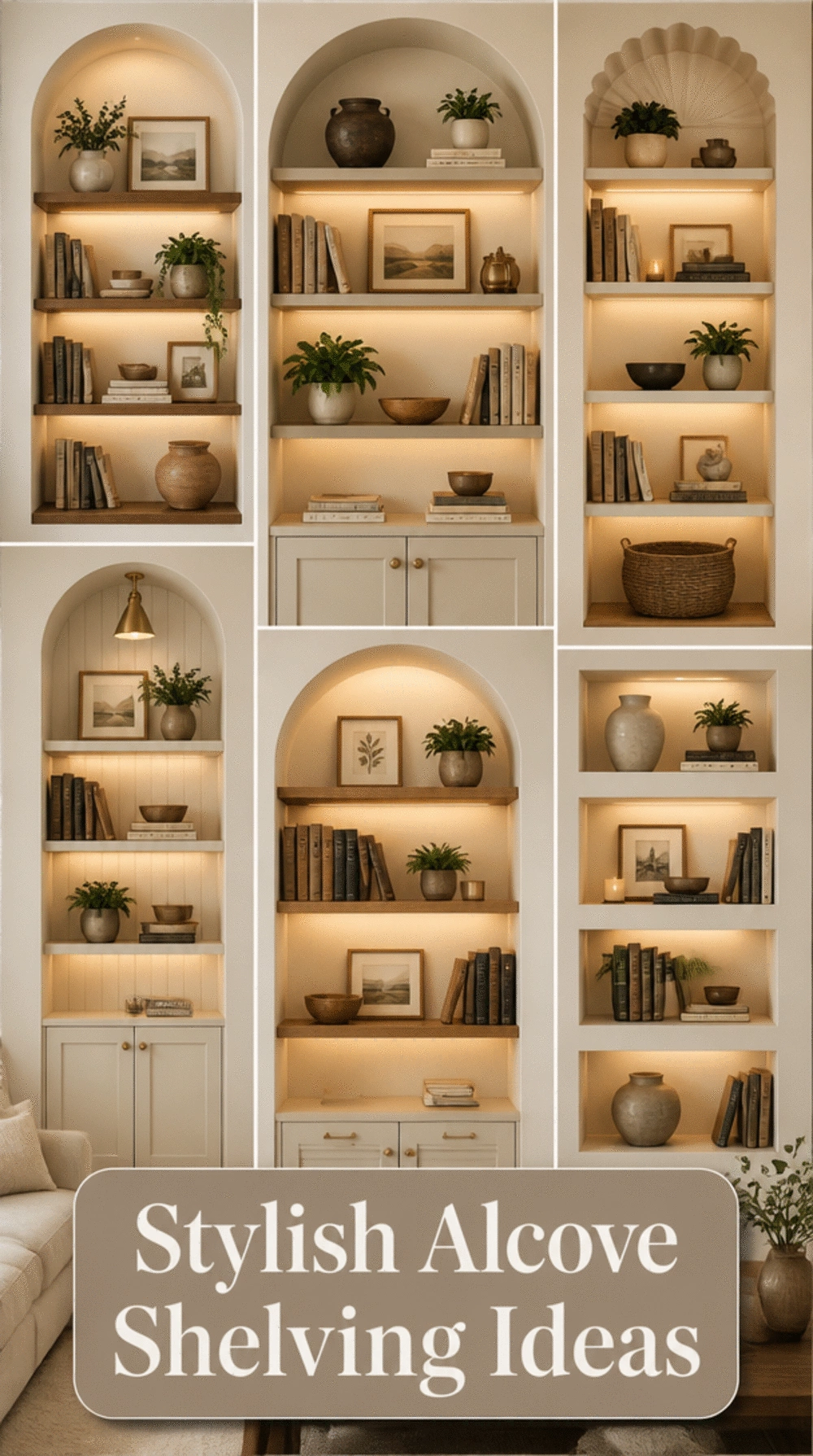 Living Room Built-In Alcove Shelving That Uses Every Inch of a Recess