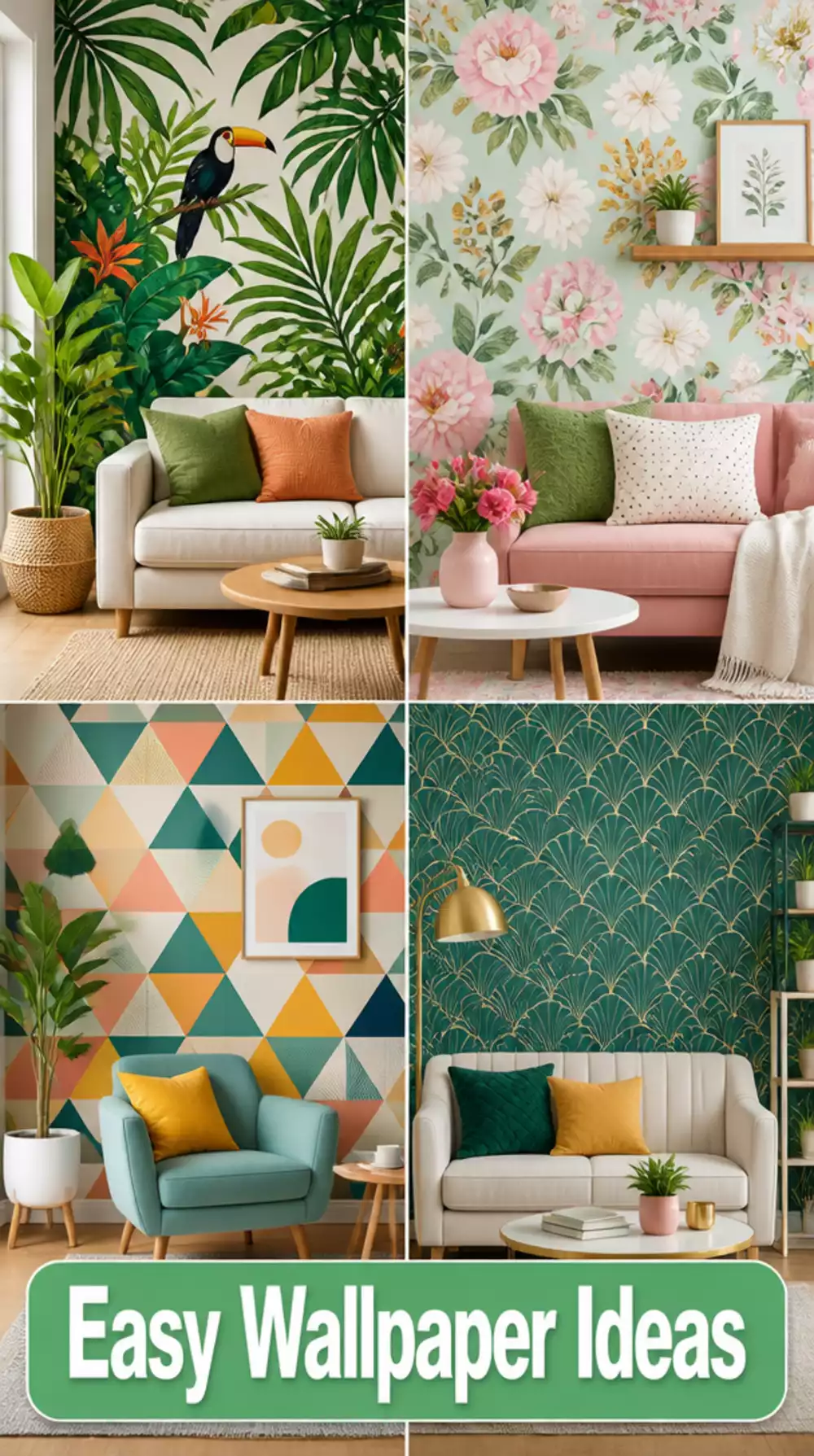Small Living Room Removable Peel-and-Stick Wallpaper for a Renter