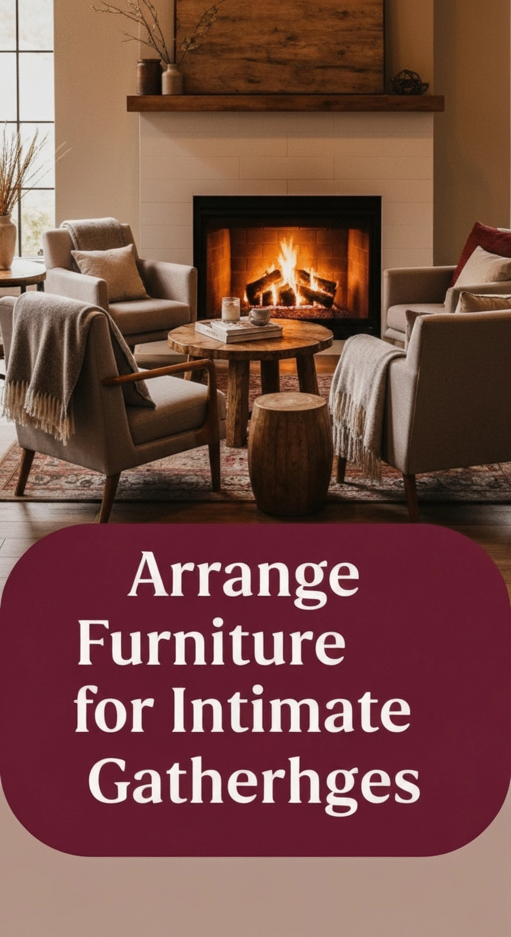 Cozy seating arrangement around a warm fireplace, promoting intimacy and conversation