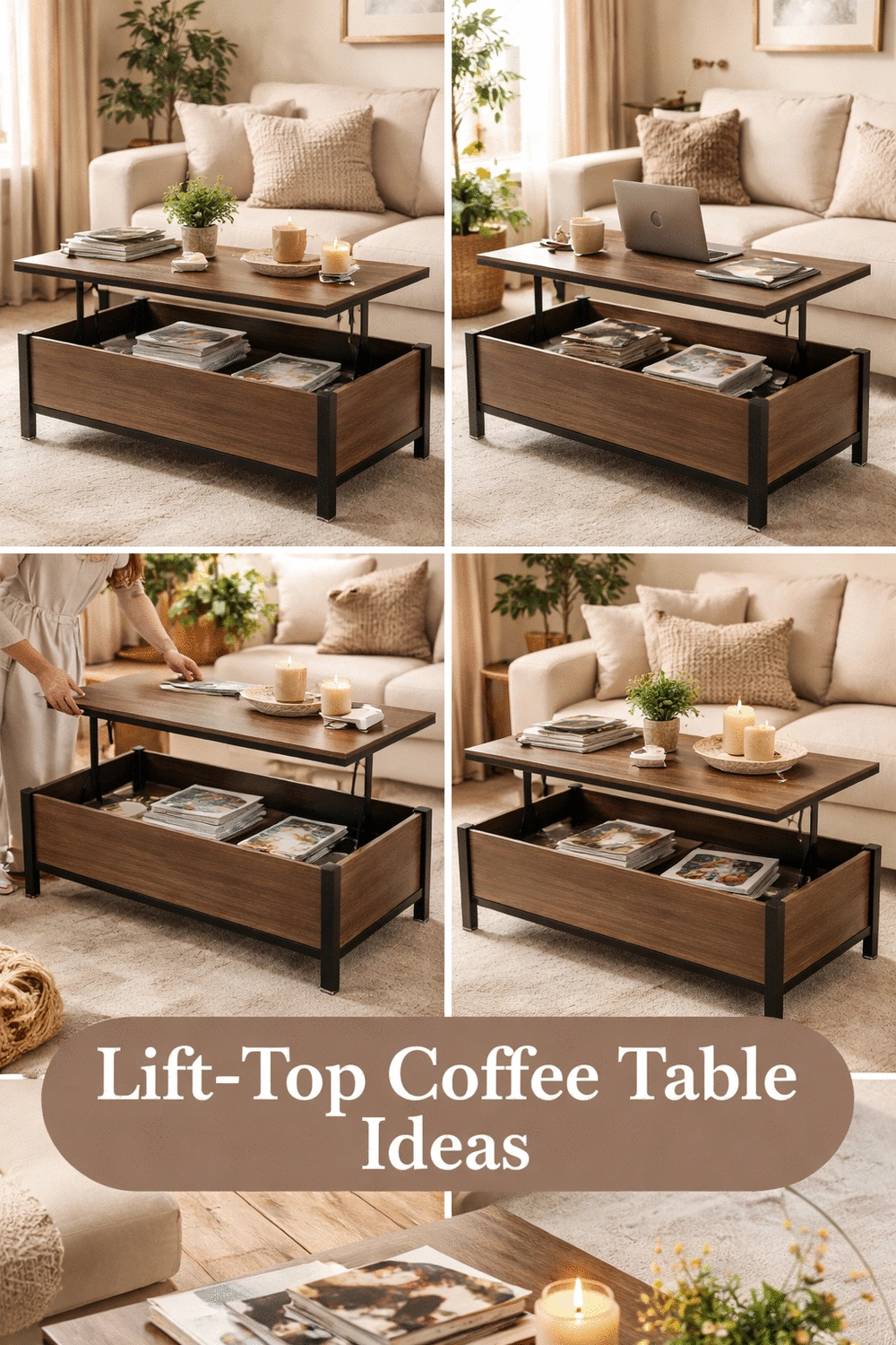Living Room Lift-Top Coffee Table That Hides Remotes and Magazines