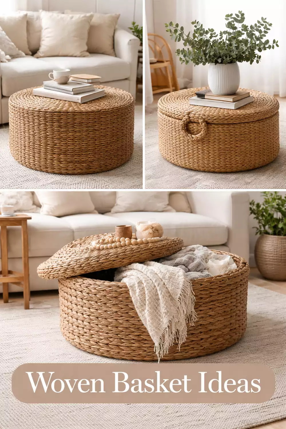 Living Room Woven Lidded Basket That Works as a Coffee Table Alternative
