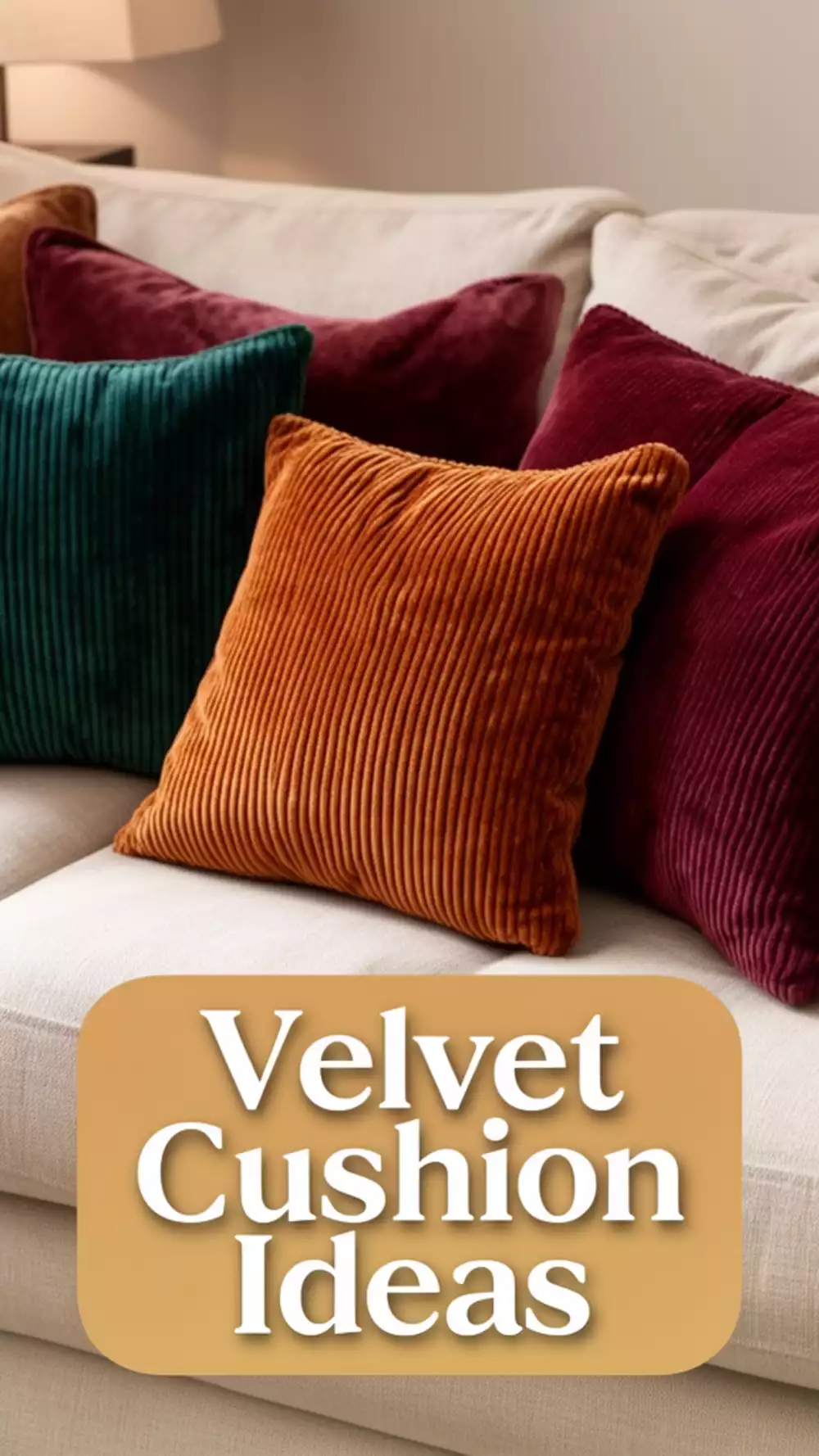 Living Room Ribbed Velvet Cushions That Add Depth to a Neutral Couch