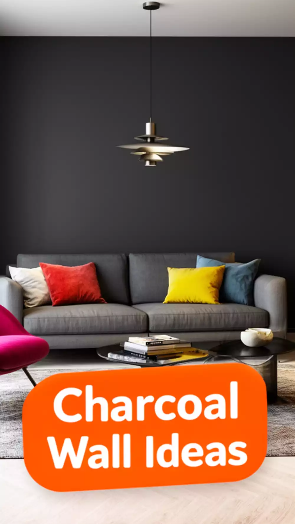 Dark Charcoal Living Room Feature Wall That Makes Furniture Pop