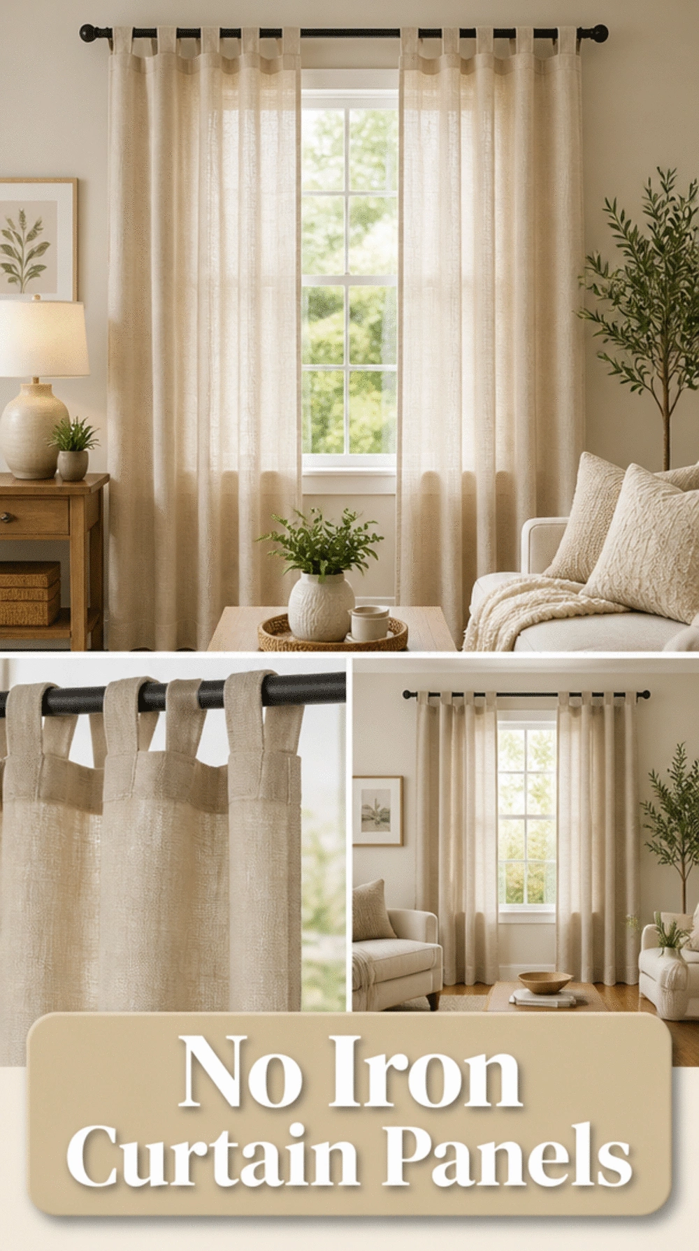 Tab-Top Living Room Linen Panels That Need No Ironing to Look Good